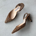 Manolo Blahnik | Carolyne Leopard Suede Leather Pointed Toe Slingback Heels (36)