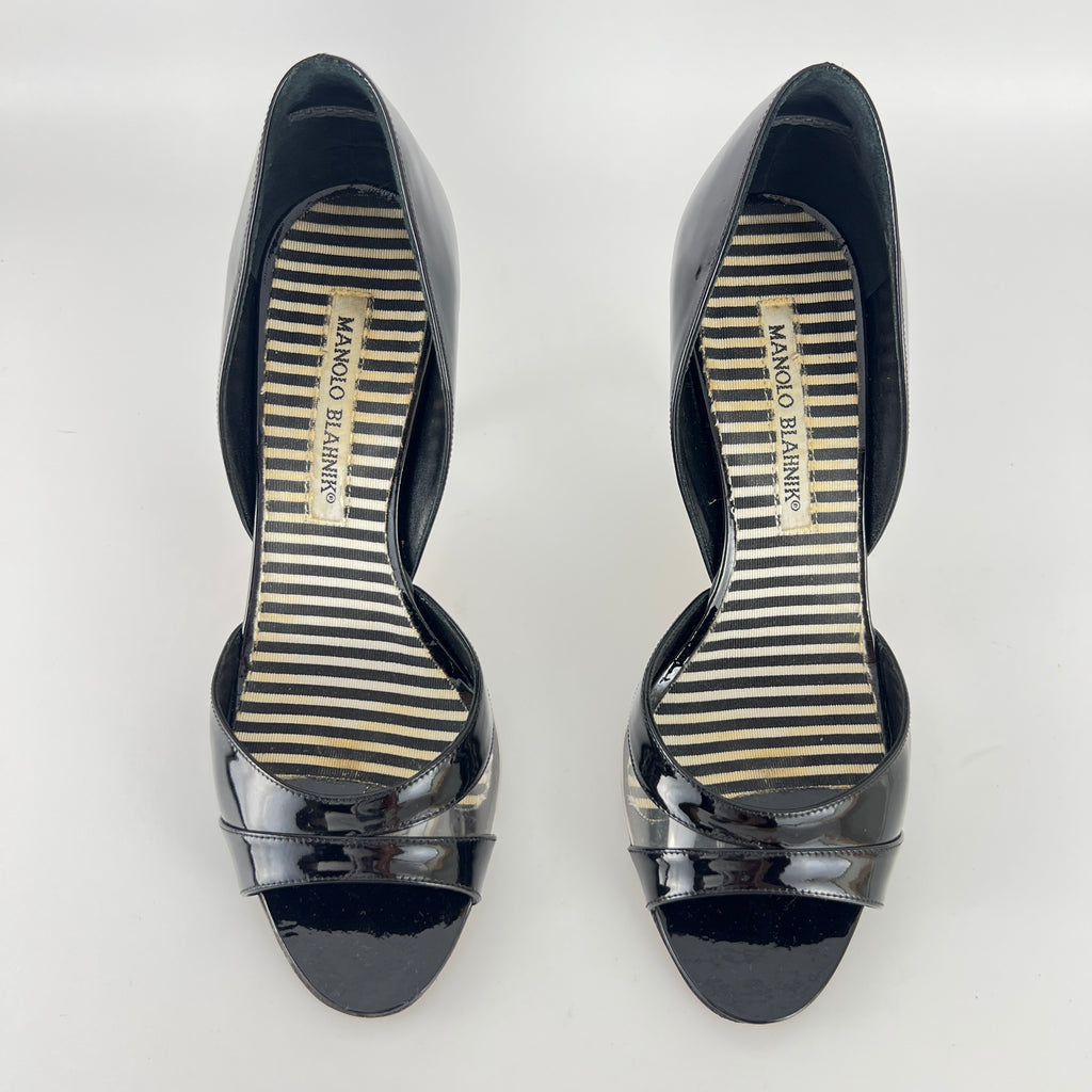 Manolo Blahnik | Canti Black Patent Leather Striped PVC D'Orsay Pump (36.5)