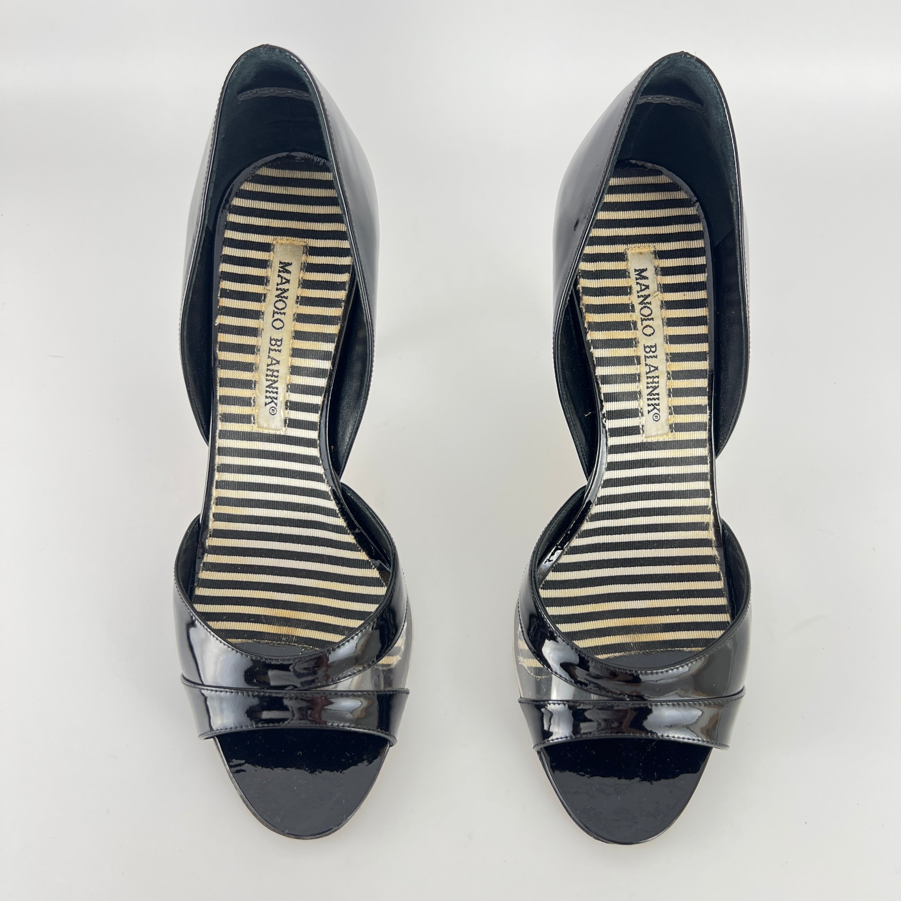 Manolo Blahnik | Canti Black Patent Leather Striped PVC D'Orsay Pump (36.5)