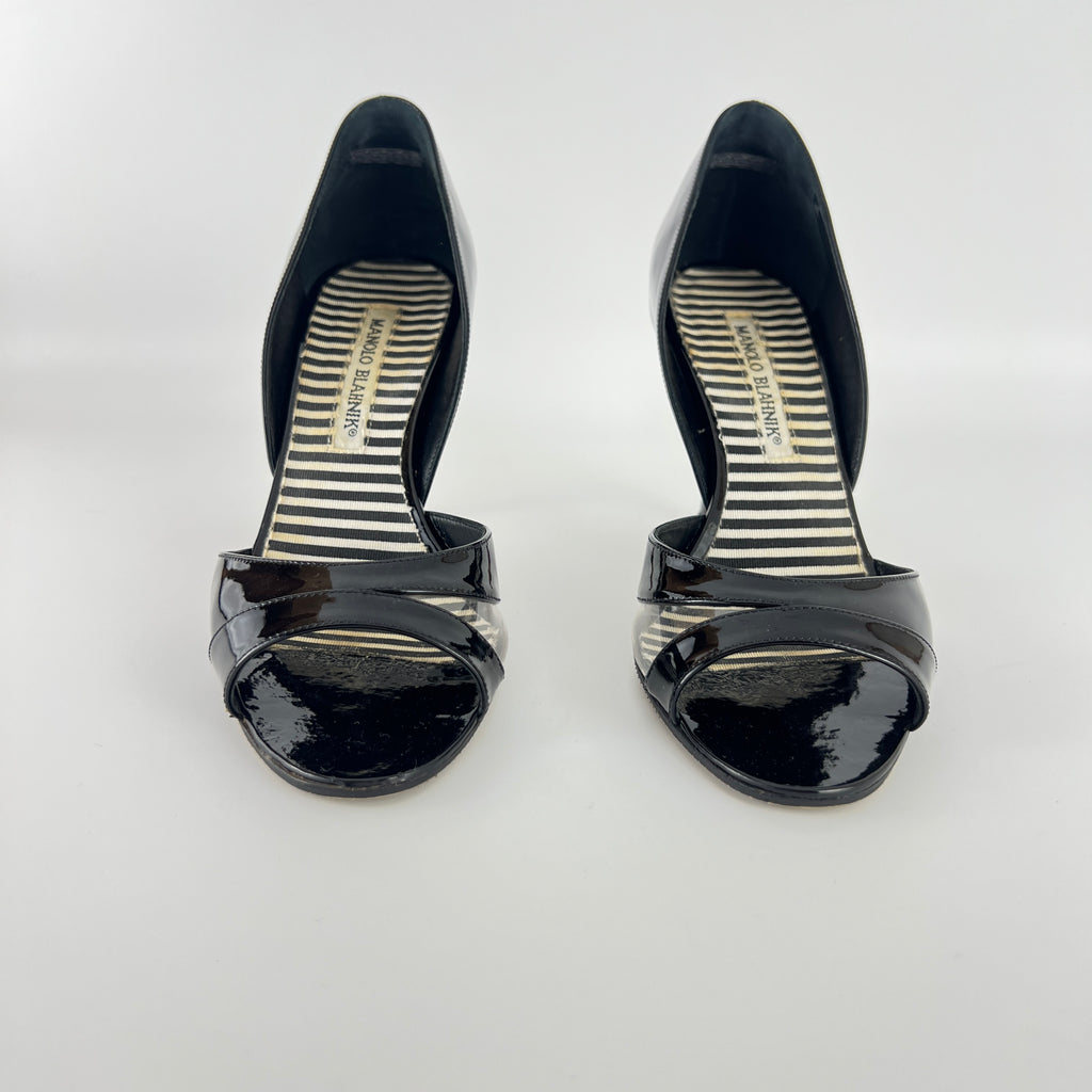 Manolo Blahnik | Canti Black Patent Leather Striped PVC D'Orsay Pump (36.5)