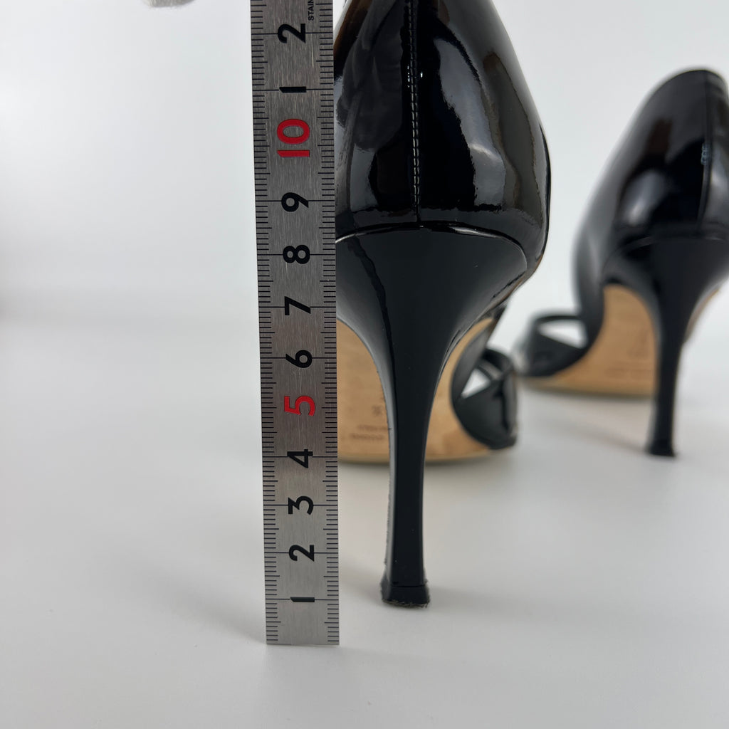 Manolo Blahnik | Canti Black Patent Leather Striped PVC D'Orsay Pump (36.5)