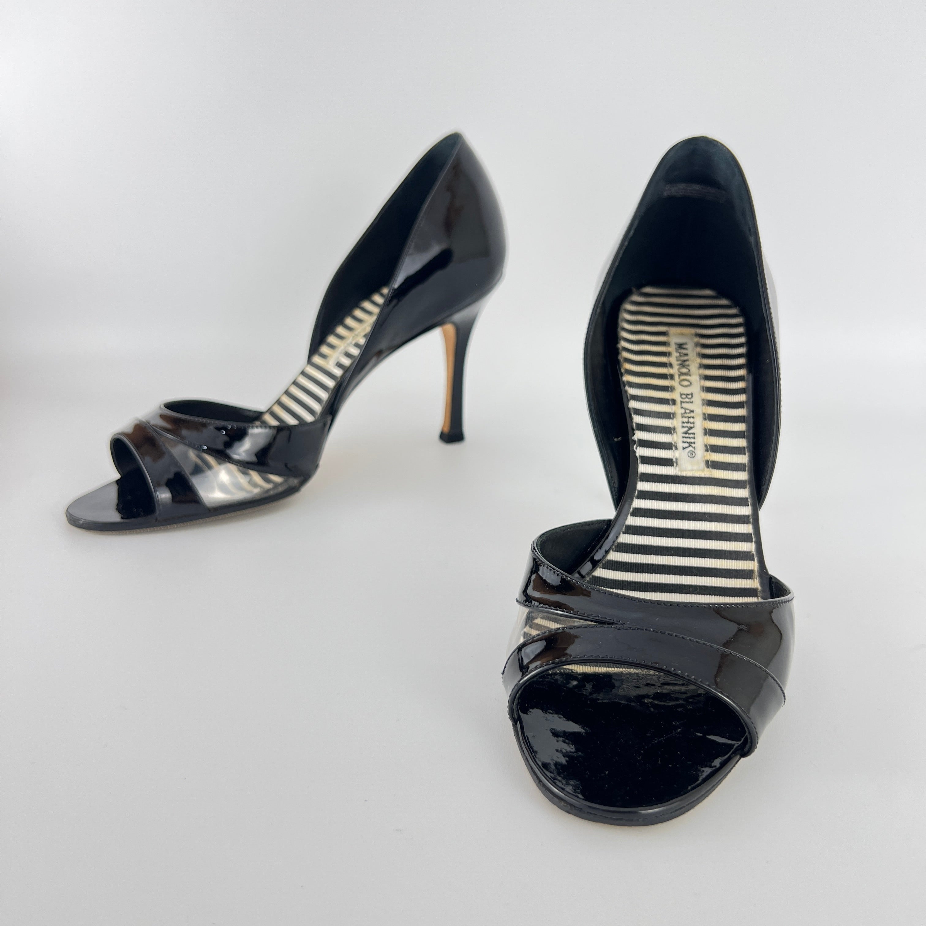 Manolo Blahnik | Canti Black Patent Leather Striped PVC D'Orsay Pump (36.5)