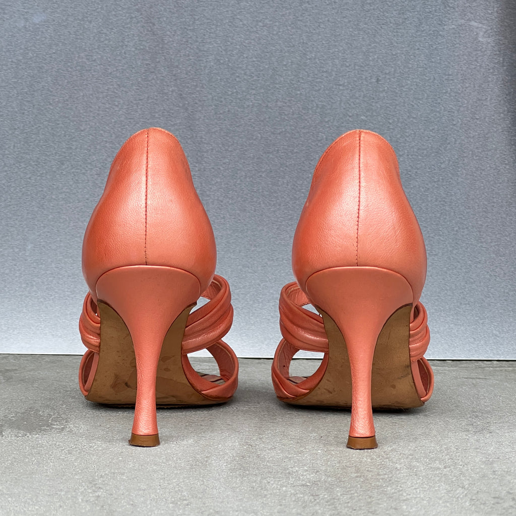 Manolo Blahnik | Vintage Coral Leather Gem Strappy D'Orsay Pump (35.5)