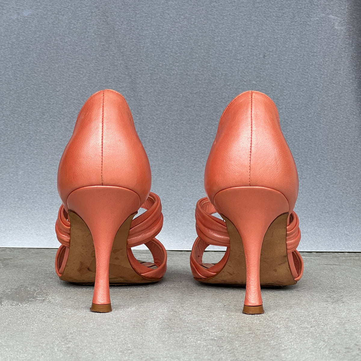 Manolo Blahnik | Vintage Coral Leather Gem Strappy D'Orsay Pump (35.5)