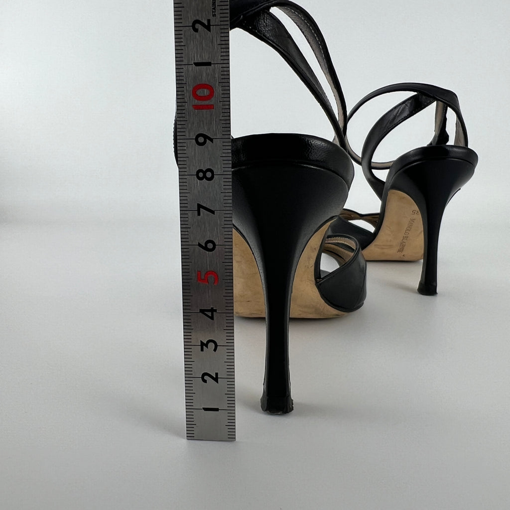 Manolo Blahnik | Black Leather Cut-Out Ankle Strap Sandal Heels (35)