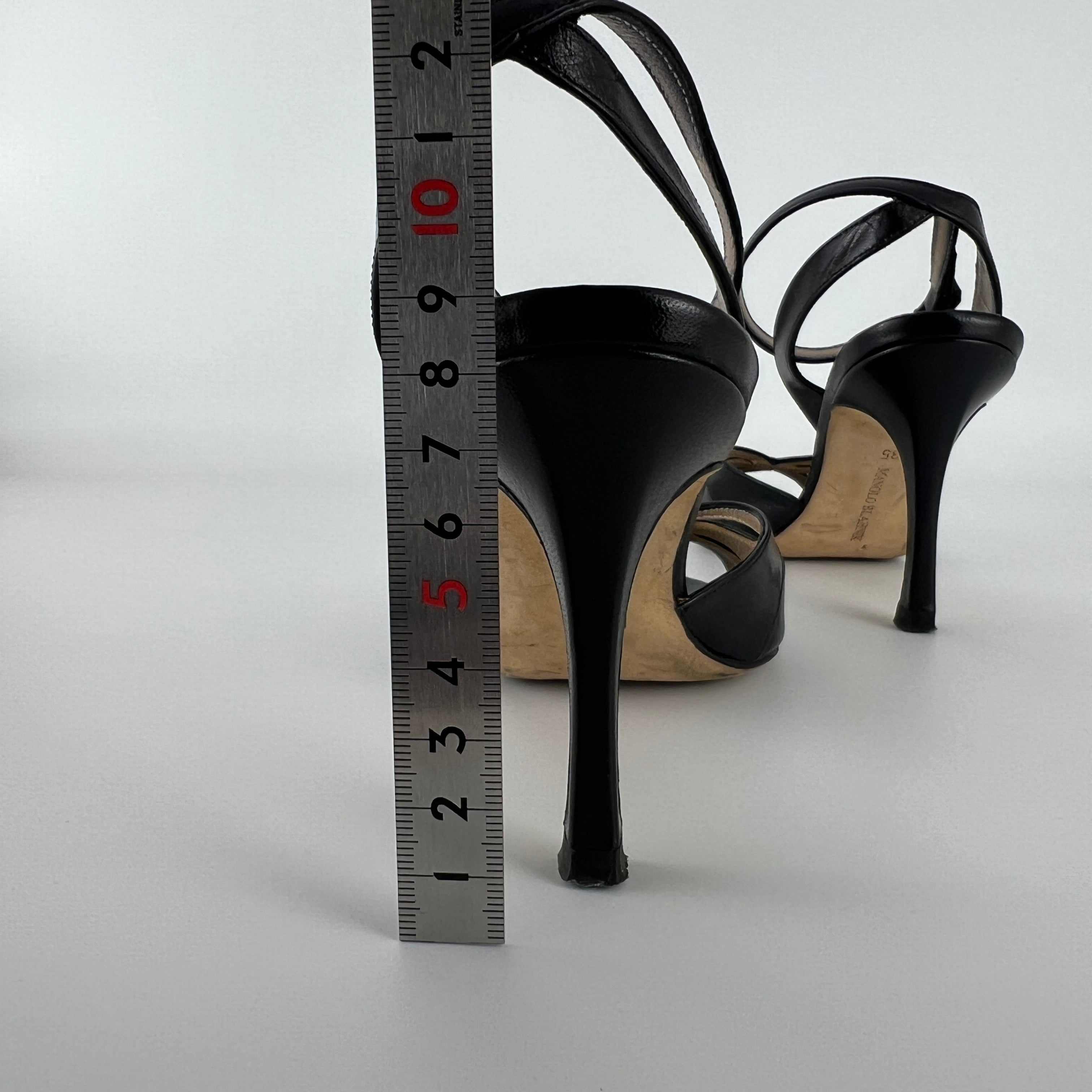Manolo Blahnik | Black Leather Cut-Out Ankle Strap Sandal Heels (35)