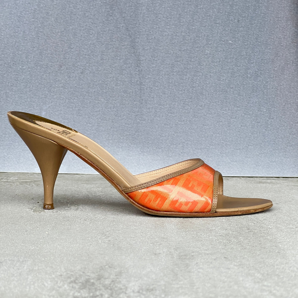 Fendi | Vintage Orange FF Zucca Tan Leather Slide Mules Rare (36.5)