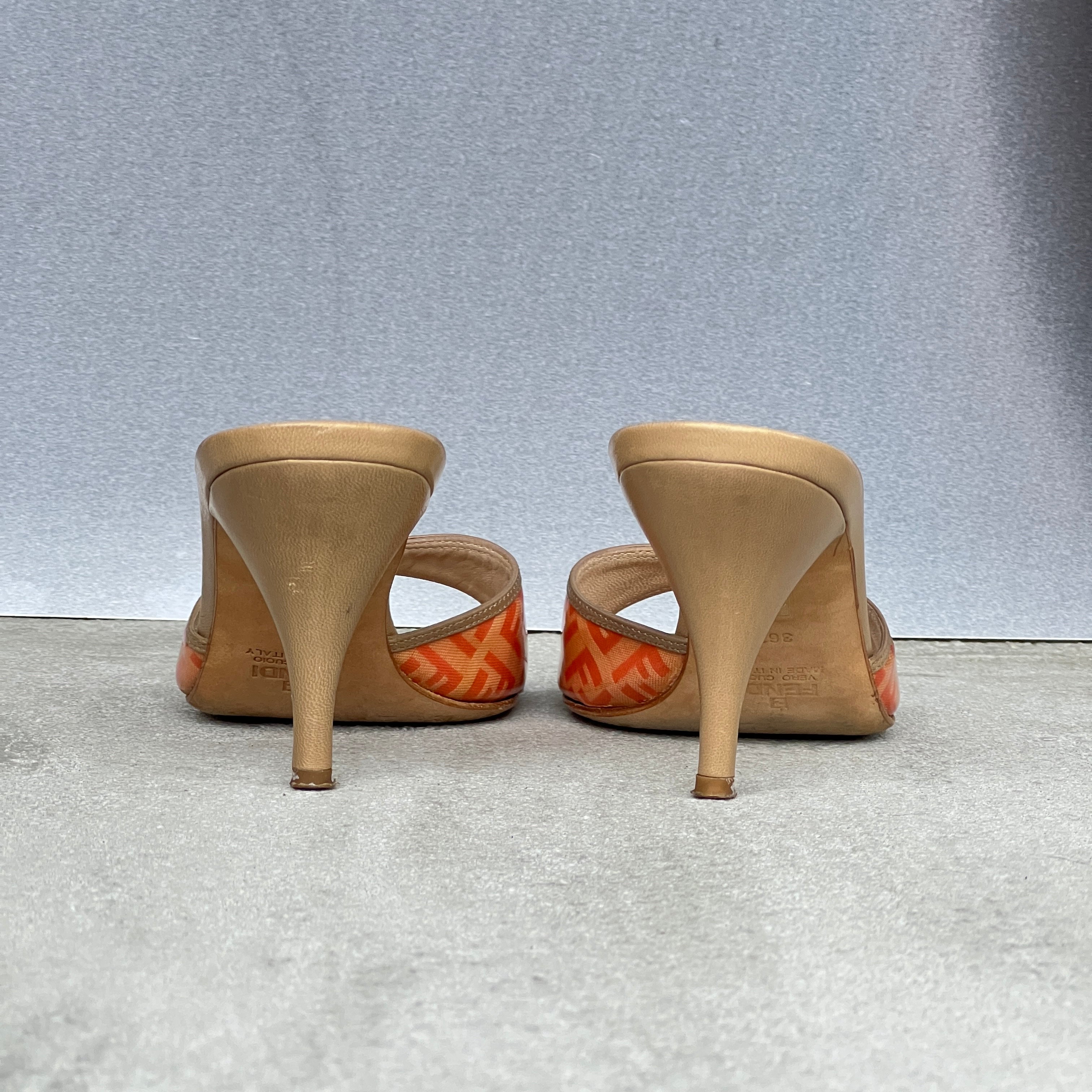 Fendi | Vintage Orange FF Zucca Tan Leather Slide Mules Rare (36.5)