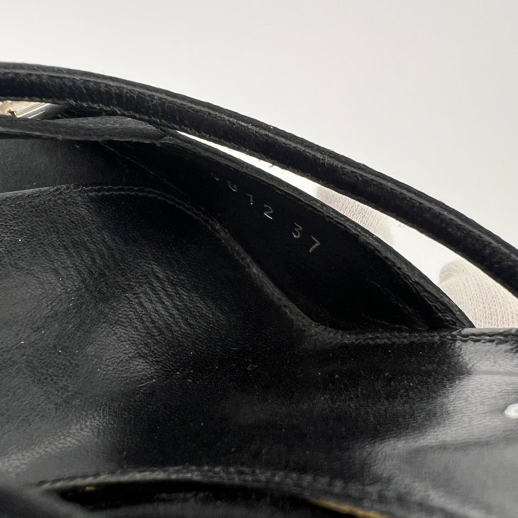 Sergio Rossi | Black Satin Rhinestone Gem Strappy Slide Sandal Mules (37)