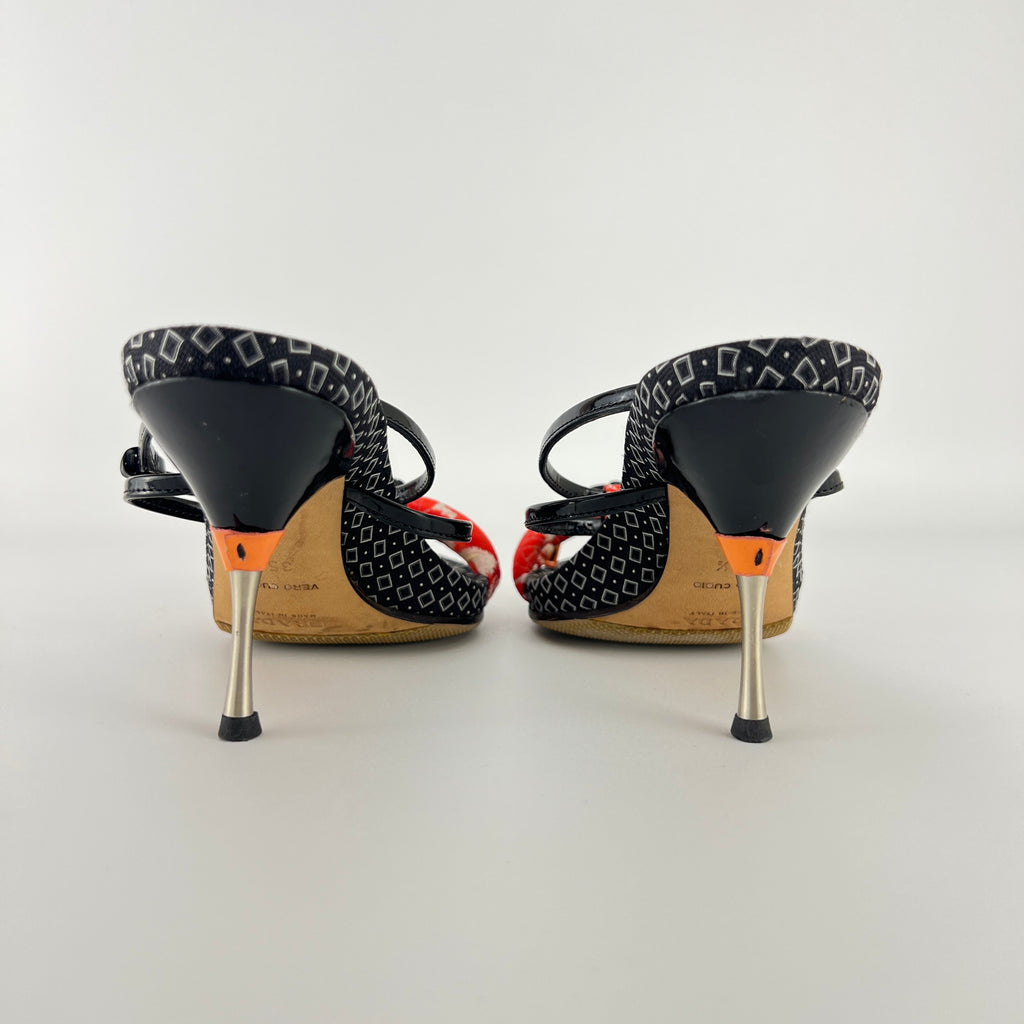 Prada | S/S 2003 Archival Vintage Kimono Red Black Leather Sandal Heels Rare (35.5)
