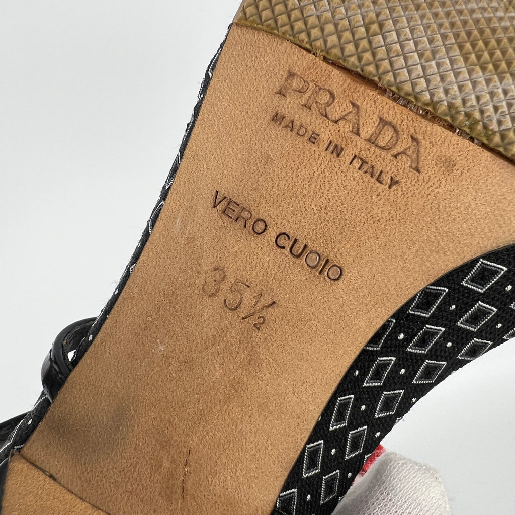 Prada | S/S 2003 Archival Vintage Kimono Red Black Leather Sandal Heels Rare (35.5)