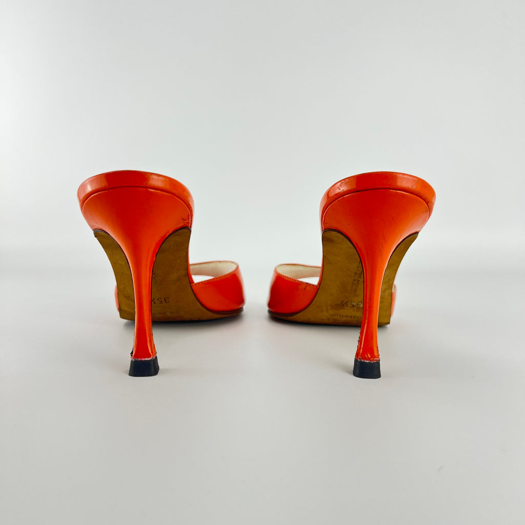 Manolo Blahnik | Jada Orange Patent Leather Slide Sandal Mules (35.5)