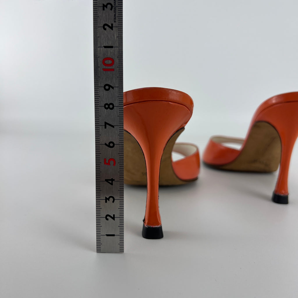 Manolo Blahnik | Jada Orange Patent Leather Slide Sandal Mules (35.5)