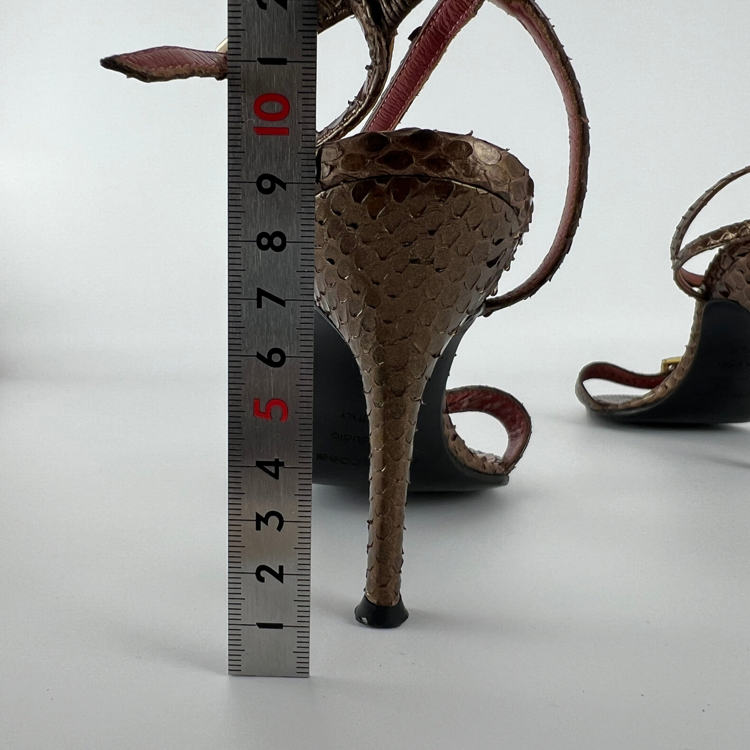 Sergio Rossi | Brown Snake Leather Crystal Buckle Strap Sandal Heels (35.5)