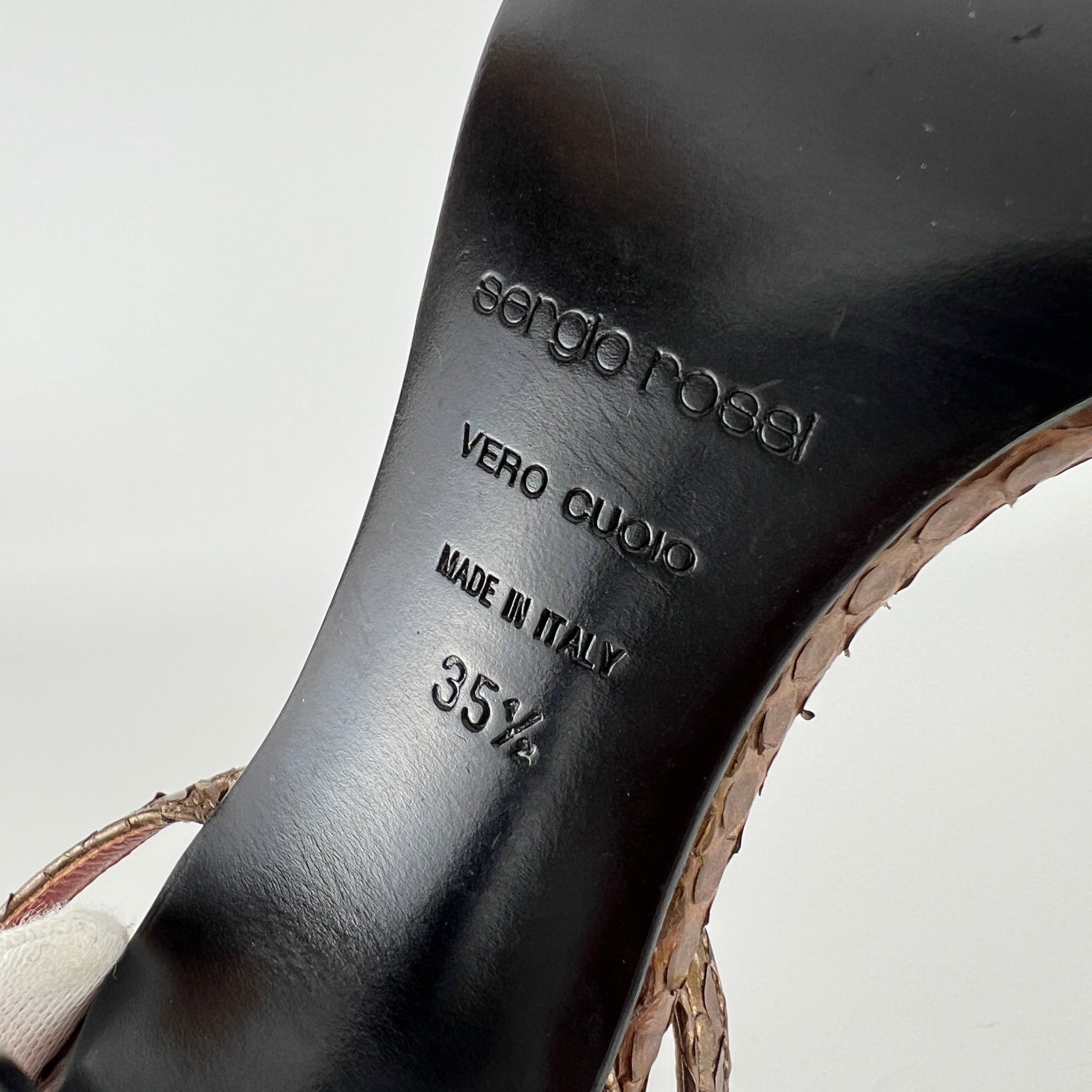 Sergio Rossi | Brown Snake Leather Crystal Buckle Strap Sandal Heels (35.5)