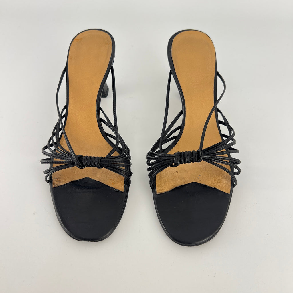 Max Mara | Black Leather Strappy Knot Kitten Heel Slide Mules (35)
