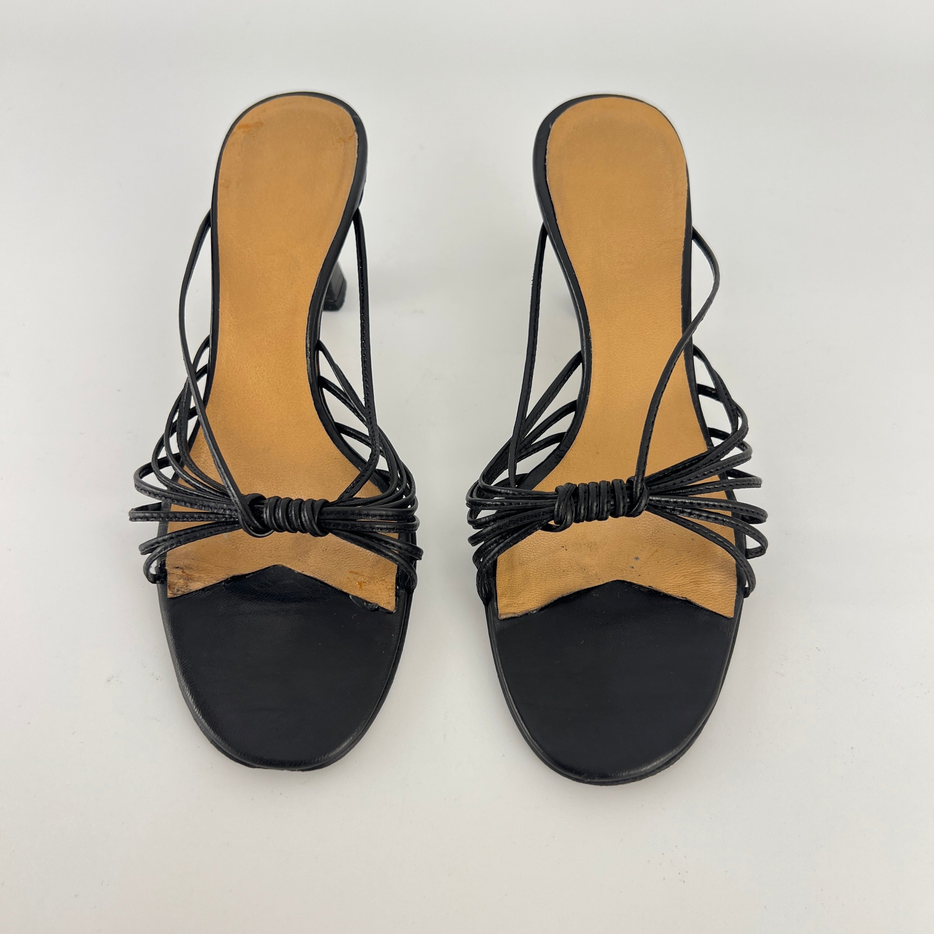 Max Mara | Black Leather Strappy Knot Kitten Heel Slide Mules (35)