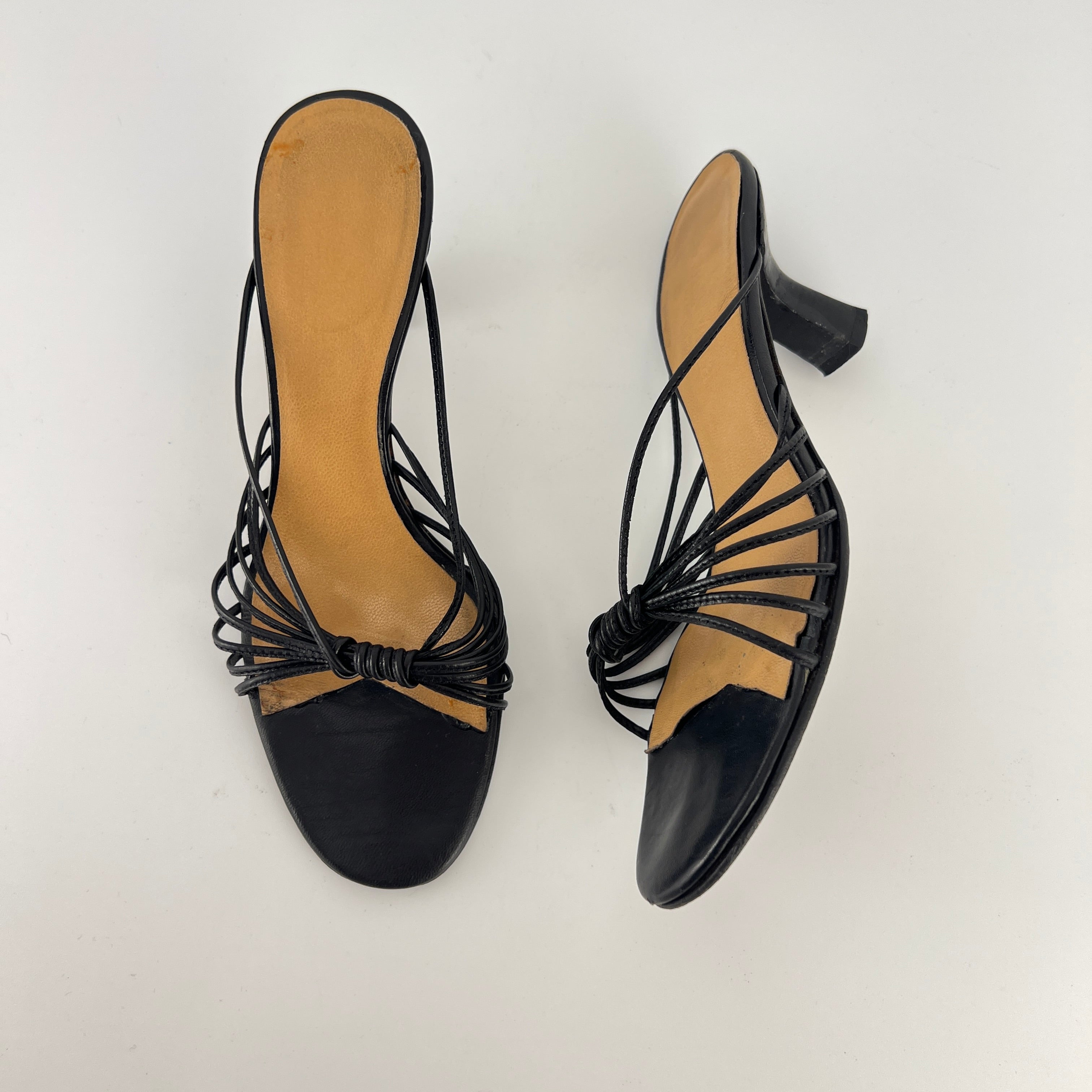 Max Mara | Black Leather Strappy Knot Kitten Heel Slide Mules (35)