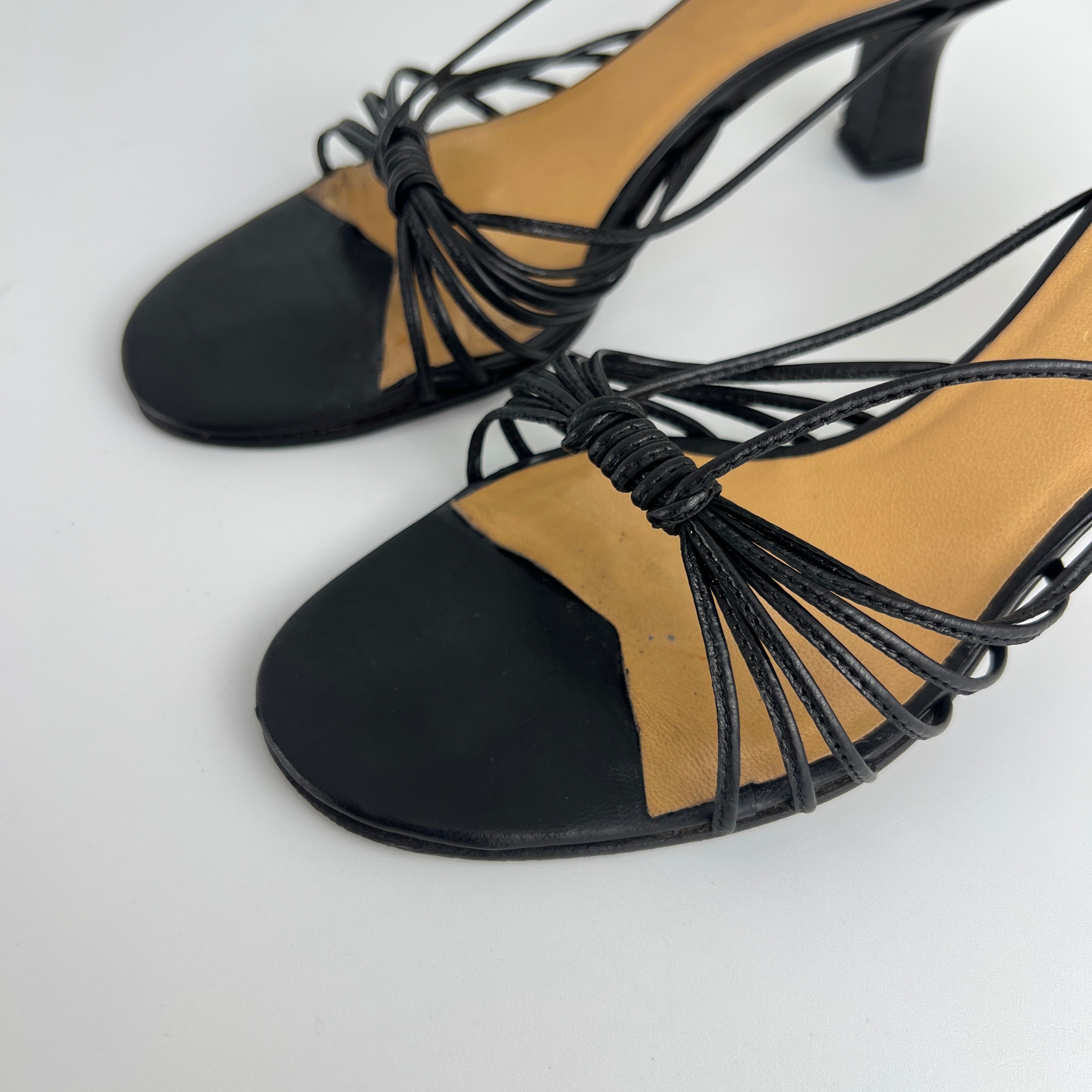 Max Mara | Black Leather Strappy Knot Kitten Heel Slide Mules (35)