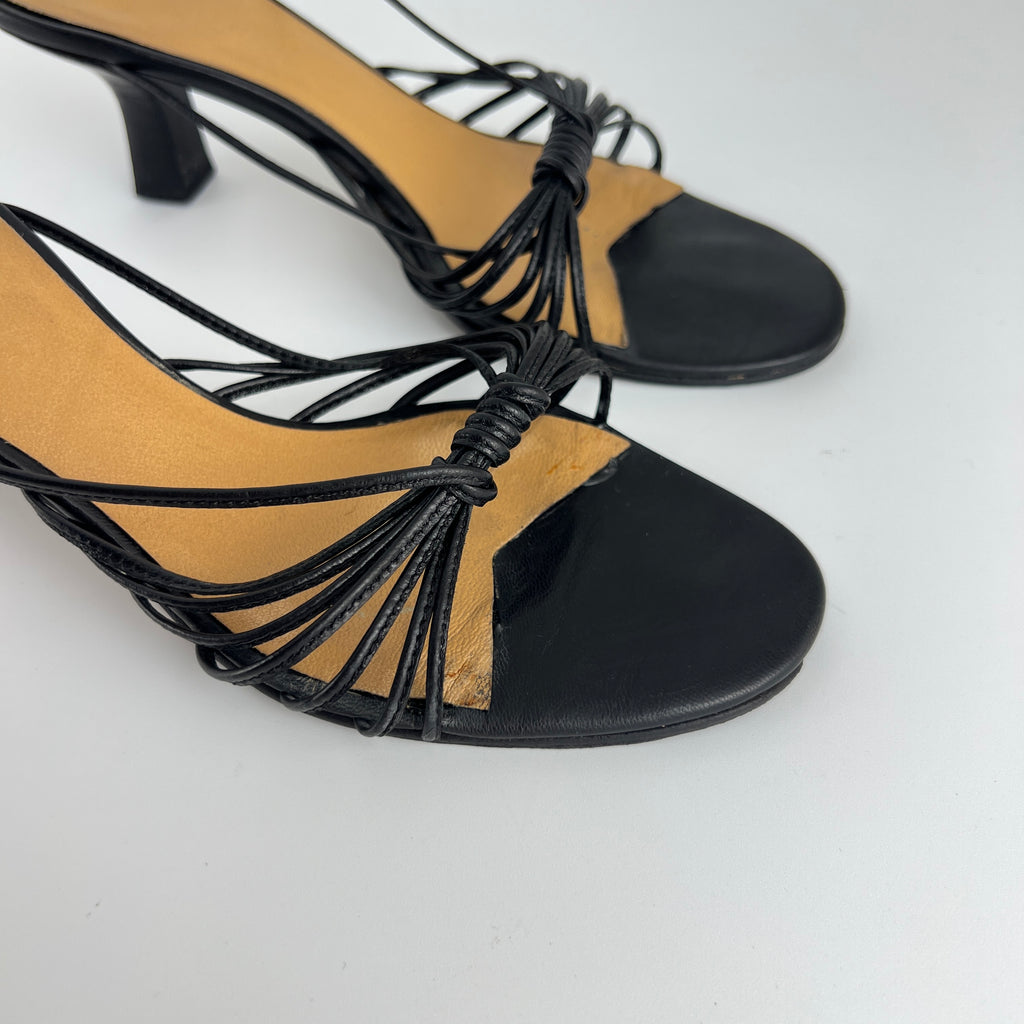 Max Mara | Black Leather Strappy Knot Kitten Heel Slide Mules (35)