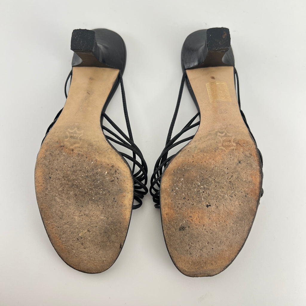 Max Mara | Black Leather Strappy Knot Kitten Heel Slide Mules (35)