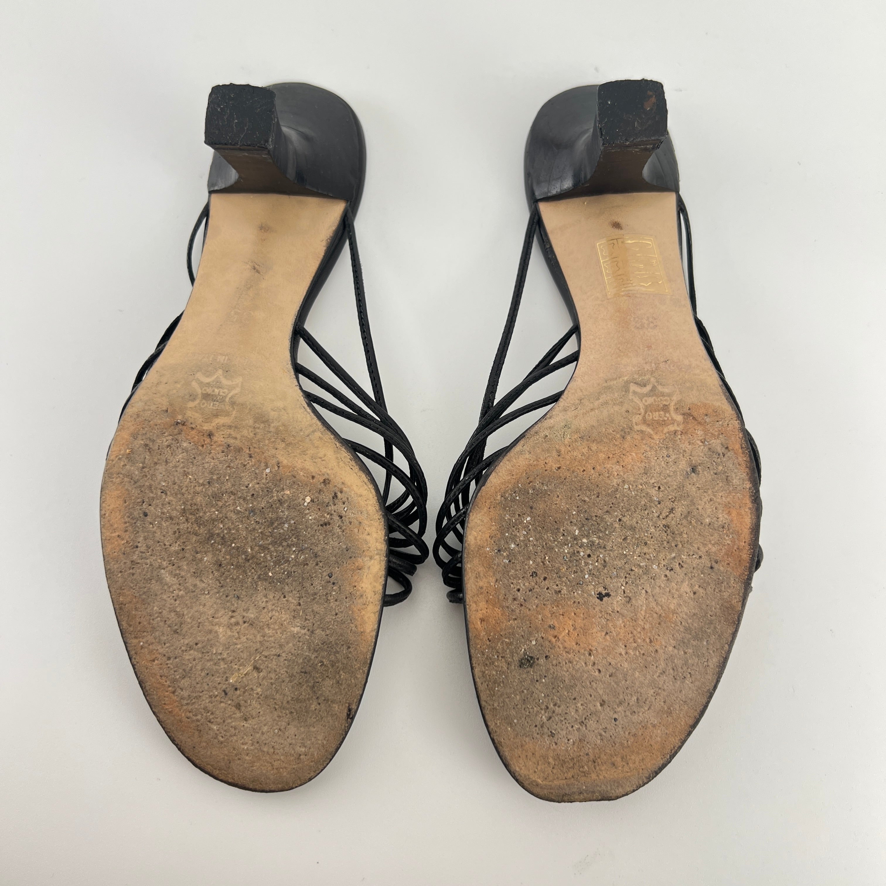 Max Mara | Black Leather Strappy Knot Kitten Heel Slide Mules (35)