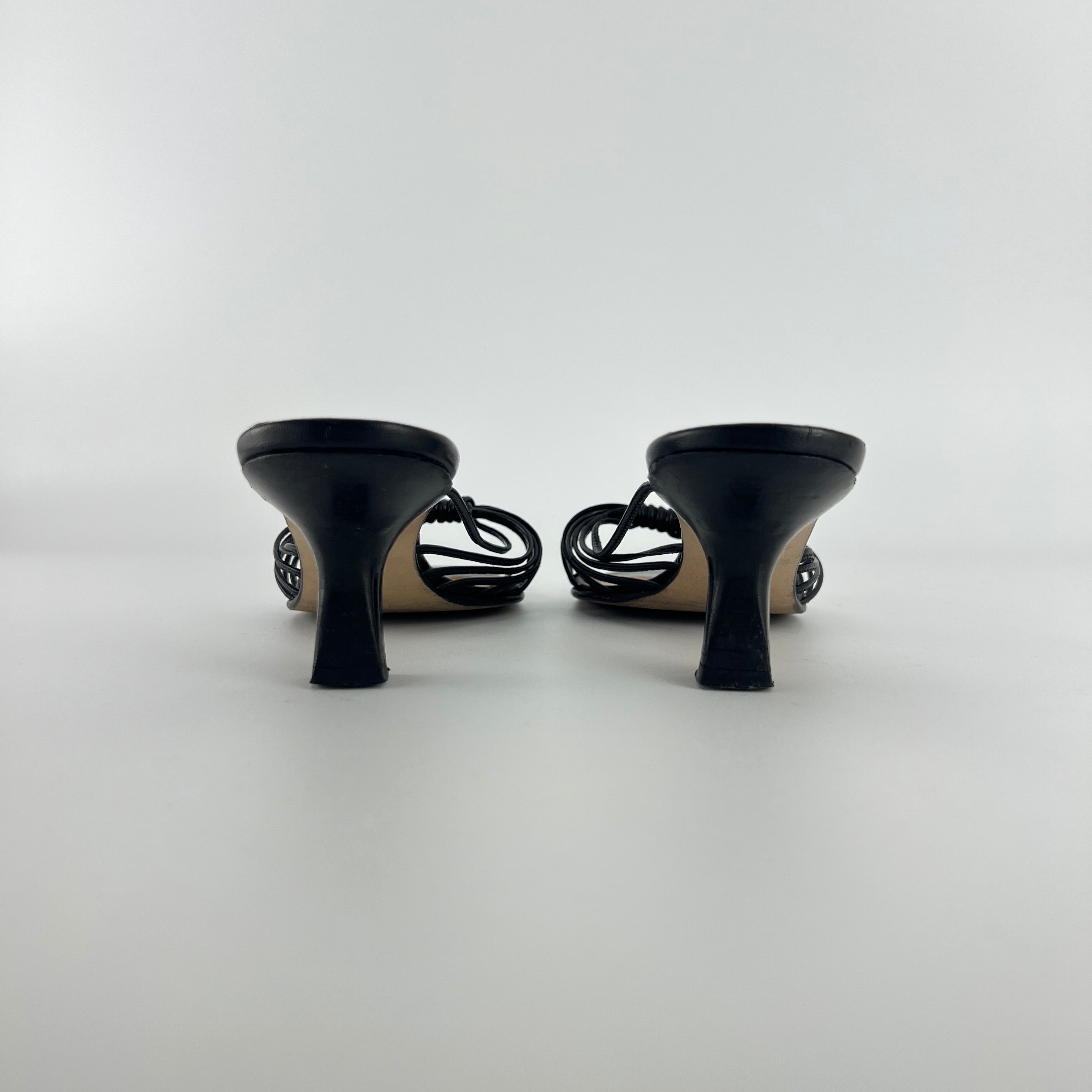 Max Mara | Black Leather Strappy Knot Kitten Heel Slide Mules (35)