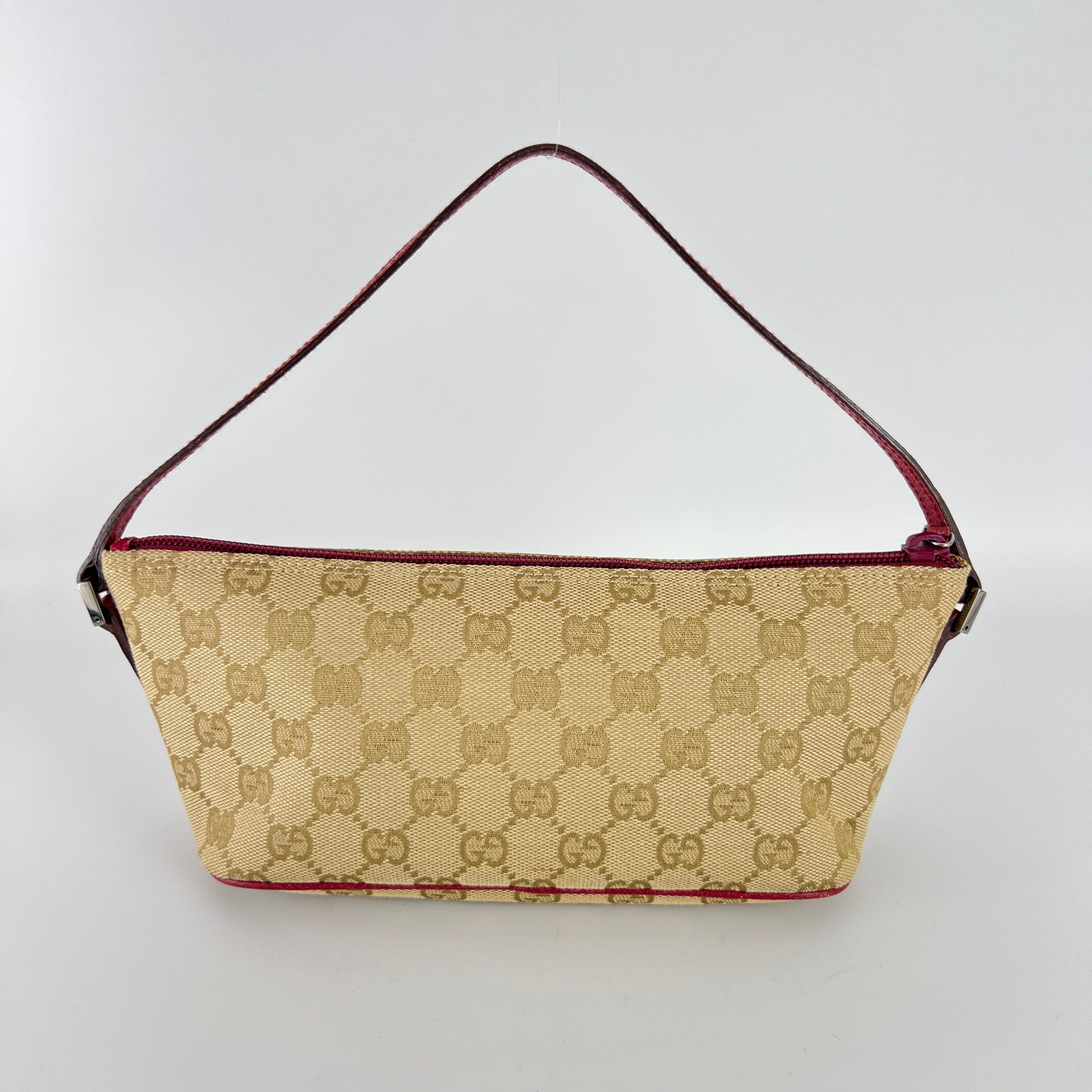 Gucci | Tom Ford Era Boat Pochette GG Monogram Beige Canvas Red Leather Bag