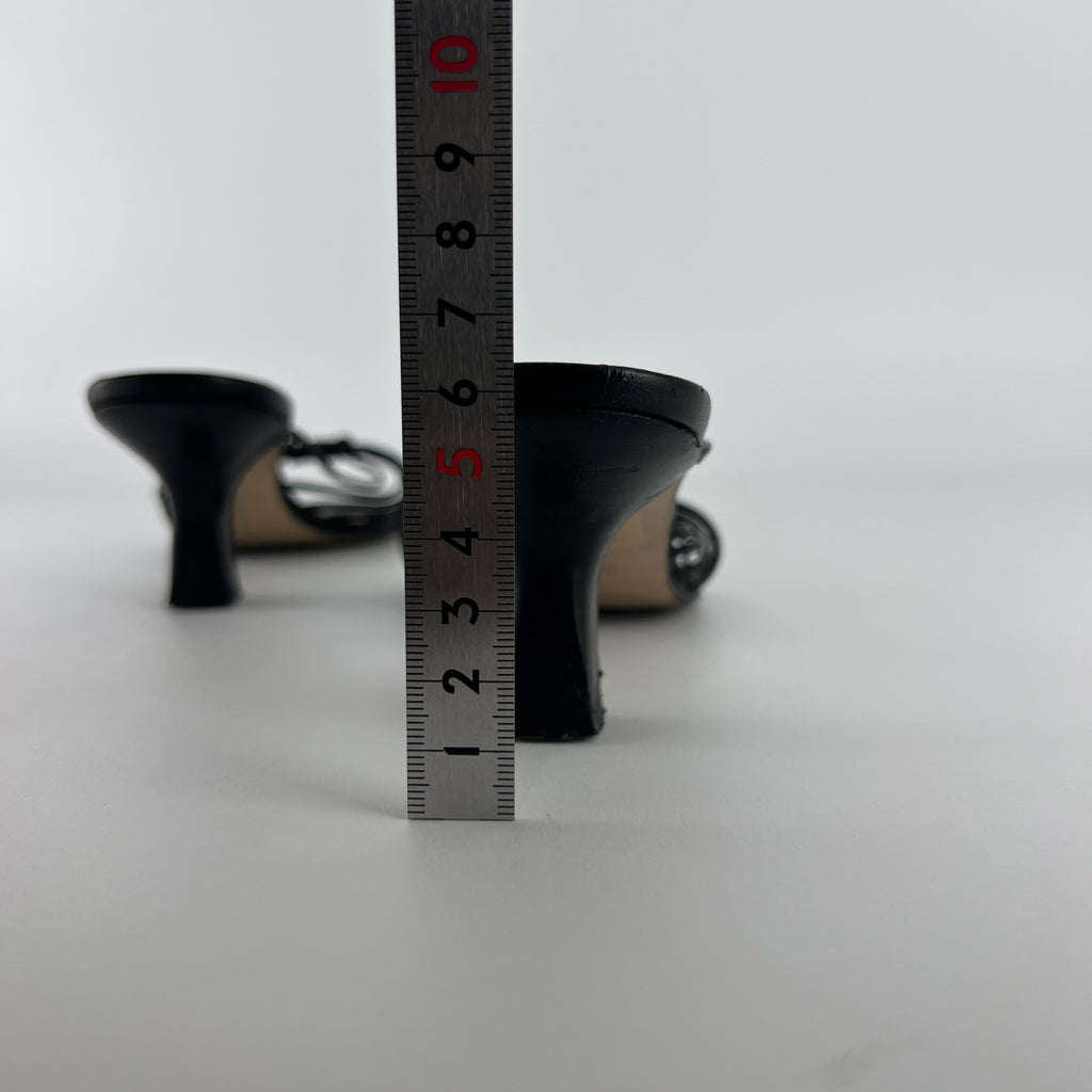 Max Mara | Black Leather Strappy Knot Kitten Heel Slide Mules (35)