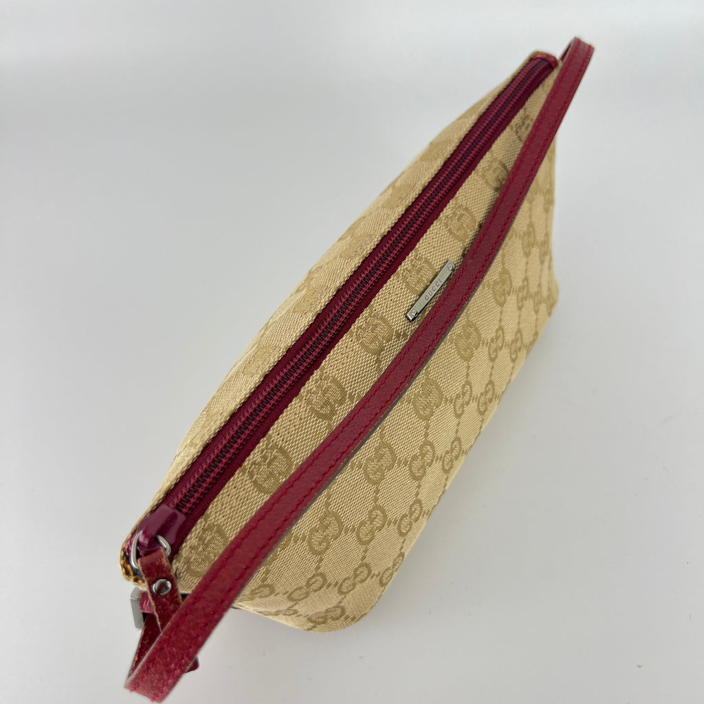 Gucci | Tom Ford Era Boat Pochette GG Monogram Beige Canvas Red Leather Bag