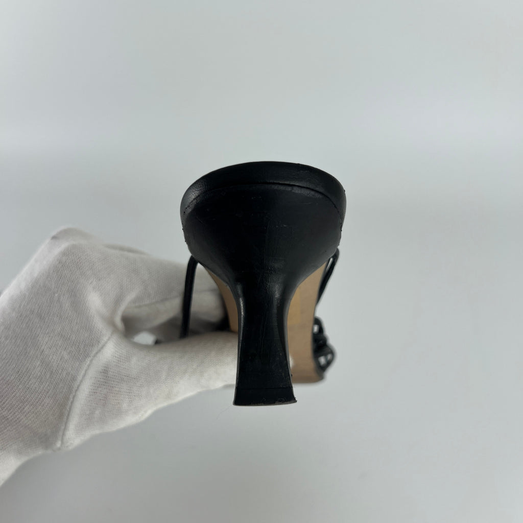 Max Mara | Black Leather Strappy Knot Kitten Heel Slide Mules (35)
