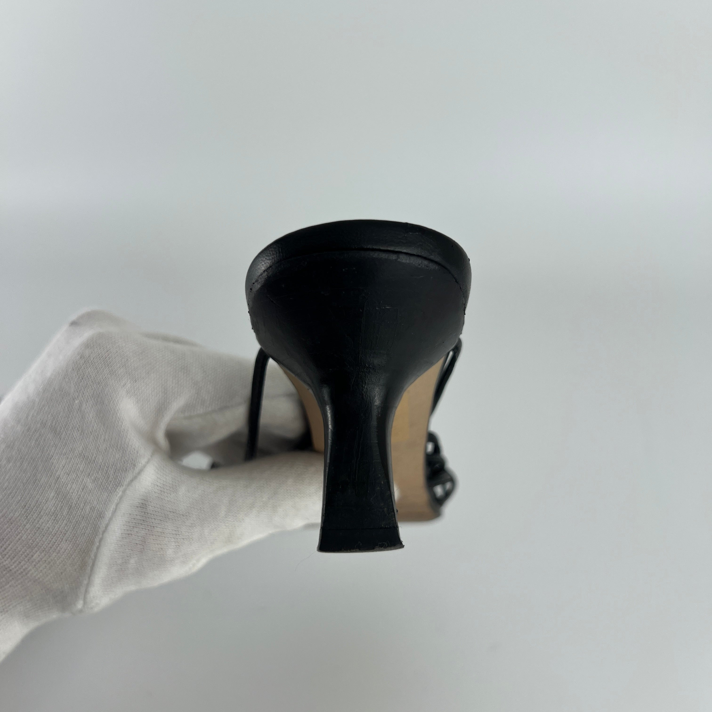 Max Mara | Black Leather Strappy Knot Kitten Heel Slide Mules (35)