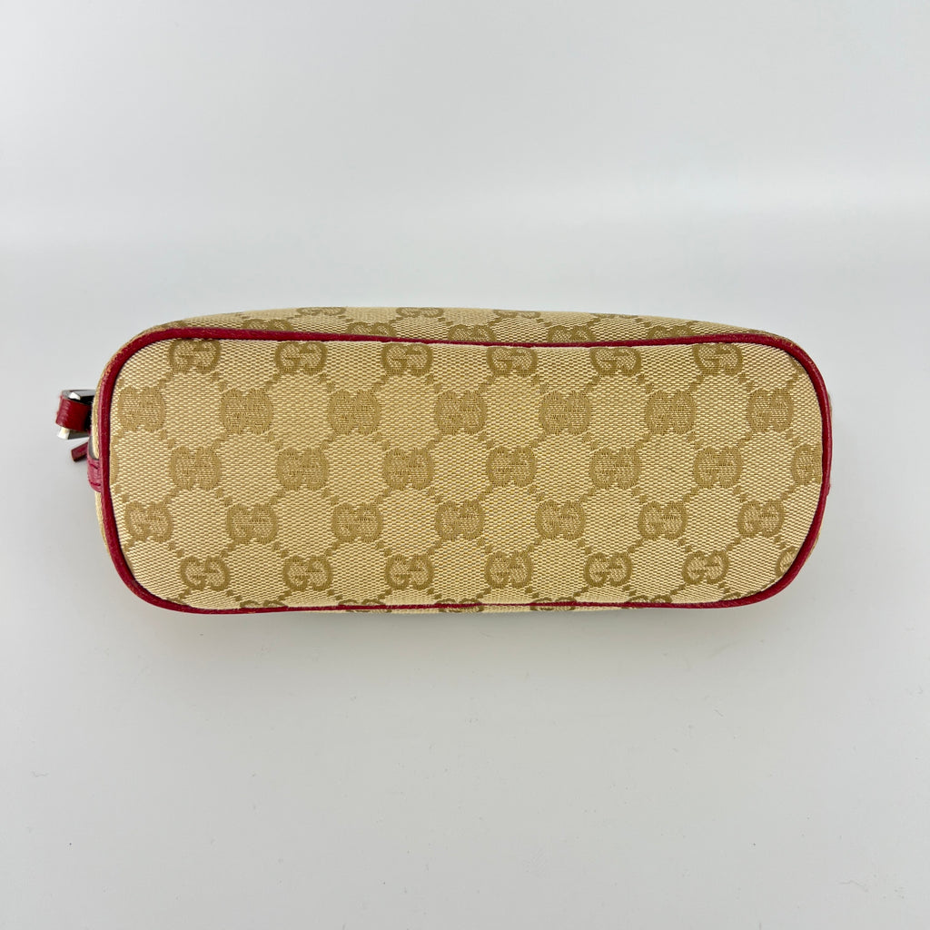 Gucci | Tom Ford Era Boat Pochette GG Monogram Beige Canvas Red Leather Bag