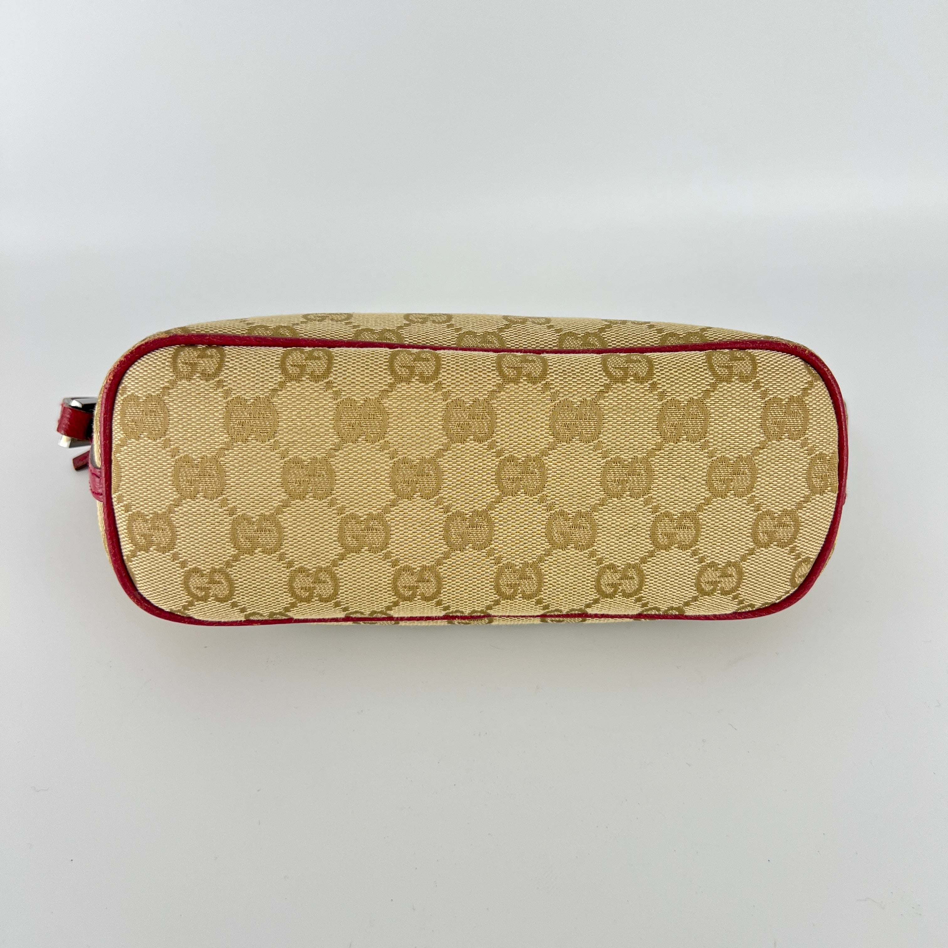 Gucci | Tom Ford Era Boat Pochette GG Monogram Beige Canvas Red Leather Bag