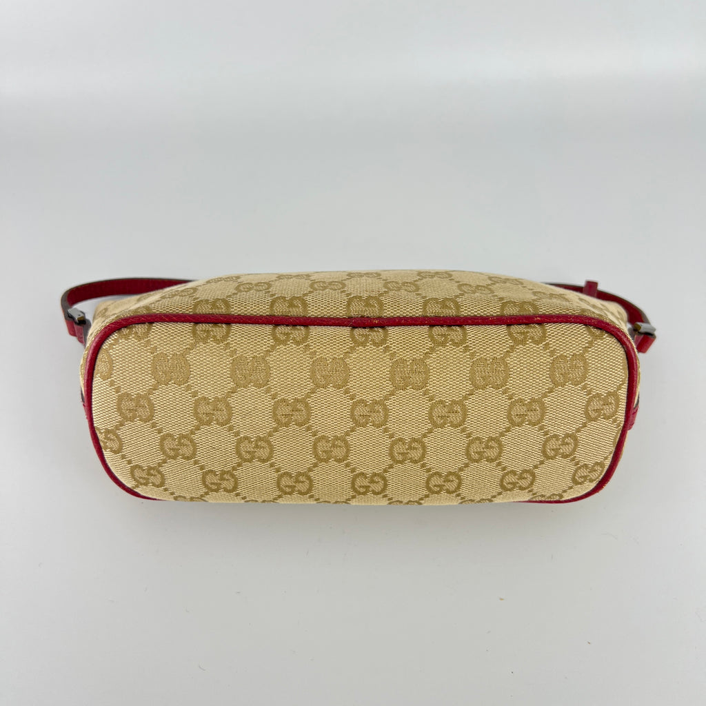 Gucci | Tom Ford Era Boat Pochette GG Monogram Beige Canvas Red Leather Bag