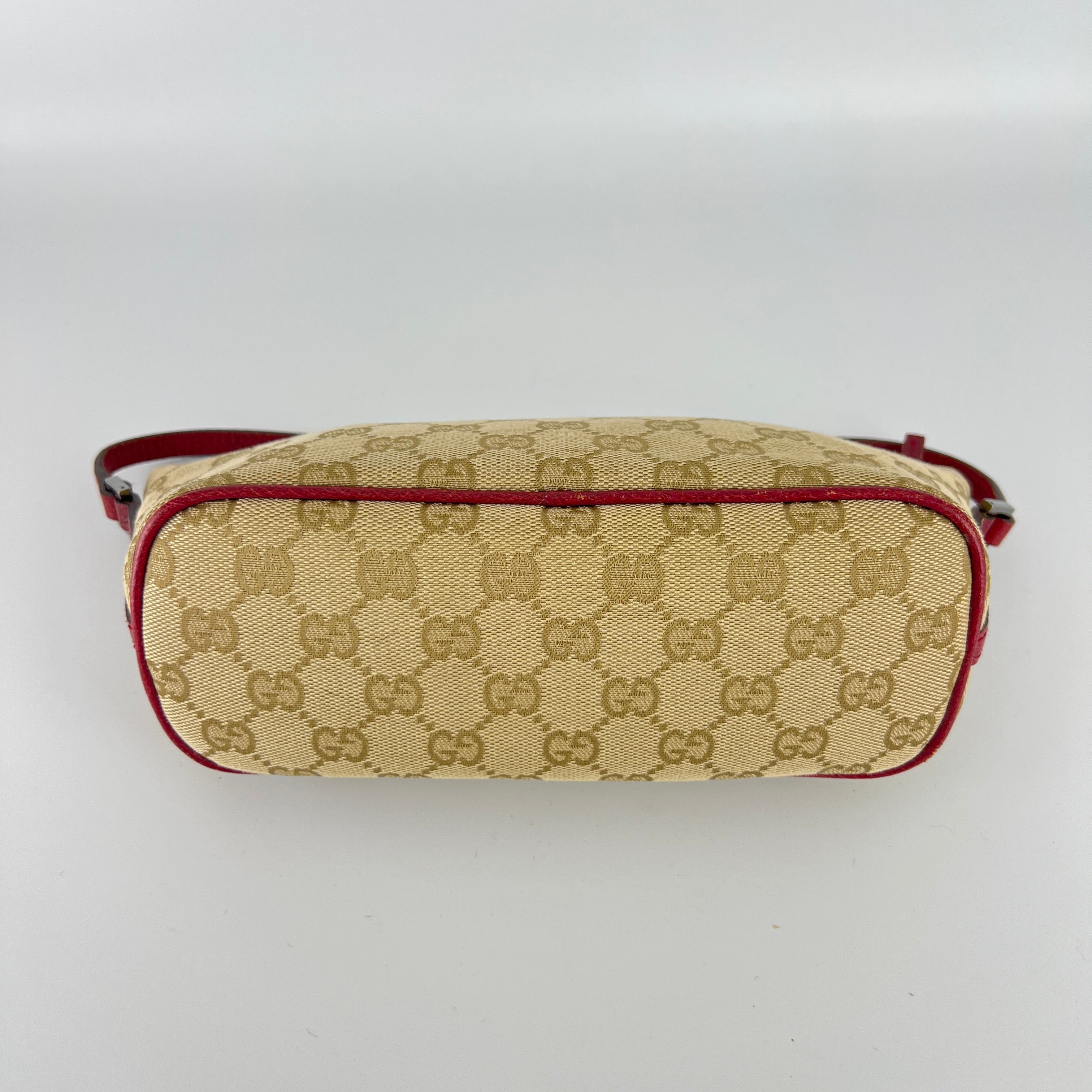 Gucci | Tom Ford Era Boat Pochette GG Monogram Beige Canvas Red Leather Bag