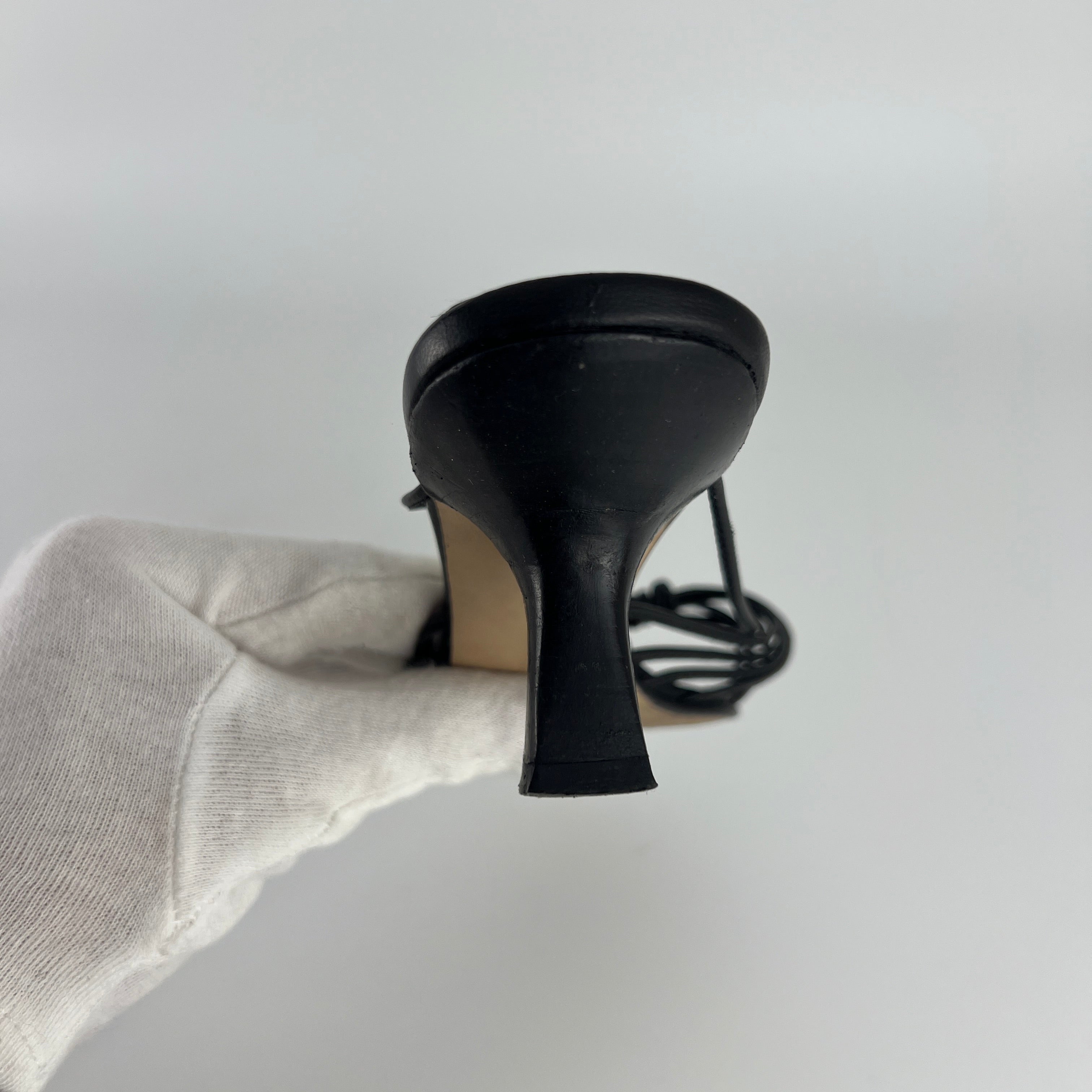 Max Mara | Black Leather Strappy Knot Kitten Heel Slide Mules (35)