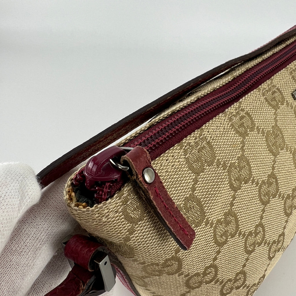 Gucci | Tom Ford Era Boat Pochette GG Monogram Beige Canvas Red Leather Bag