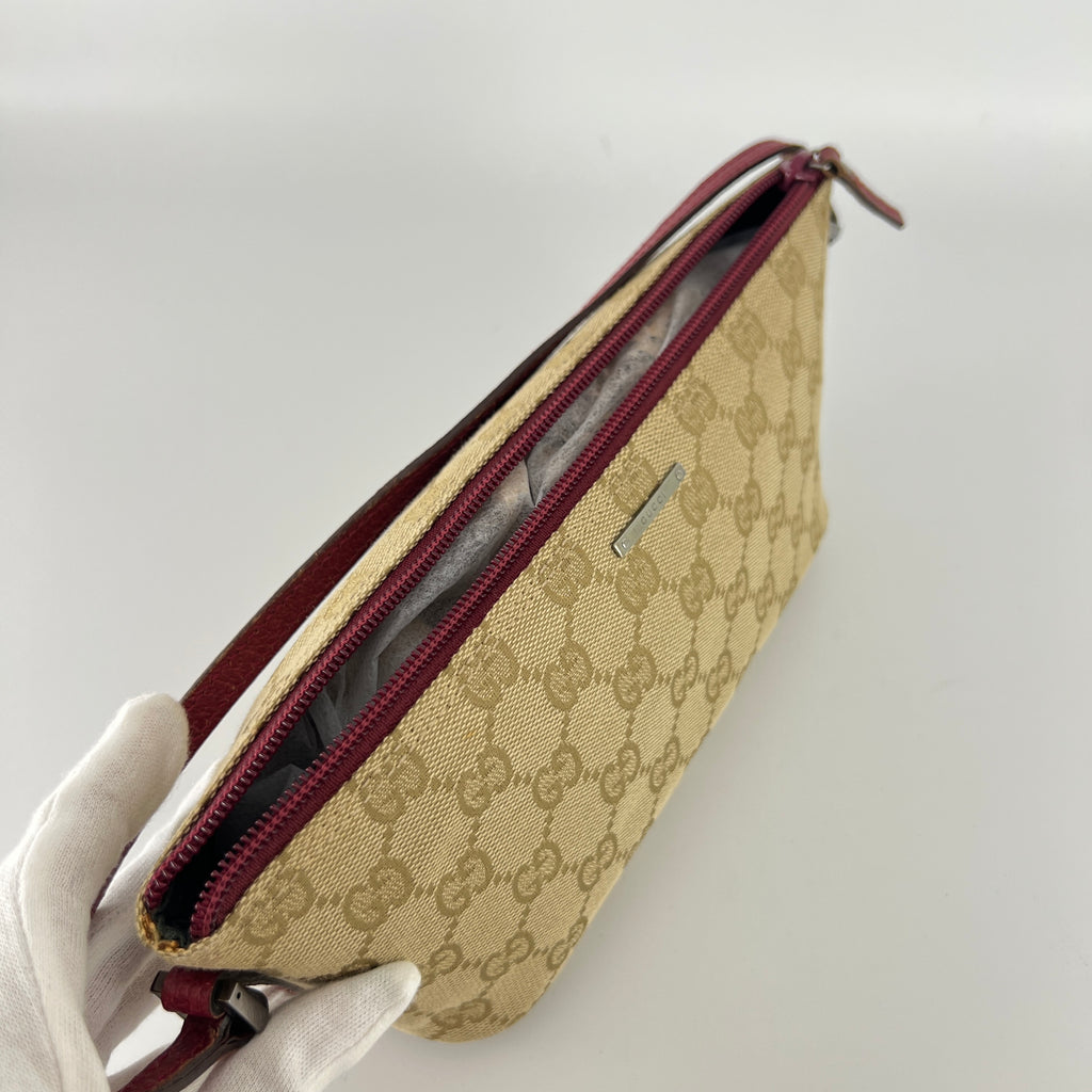 Gucci | Tom Ford Era Boat Pochette GG Monogram Beige Canvas Red Leather Bag