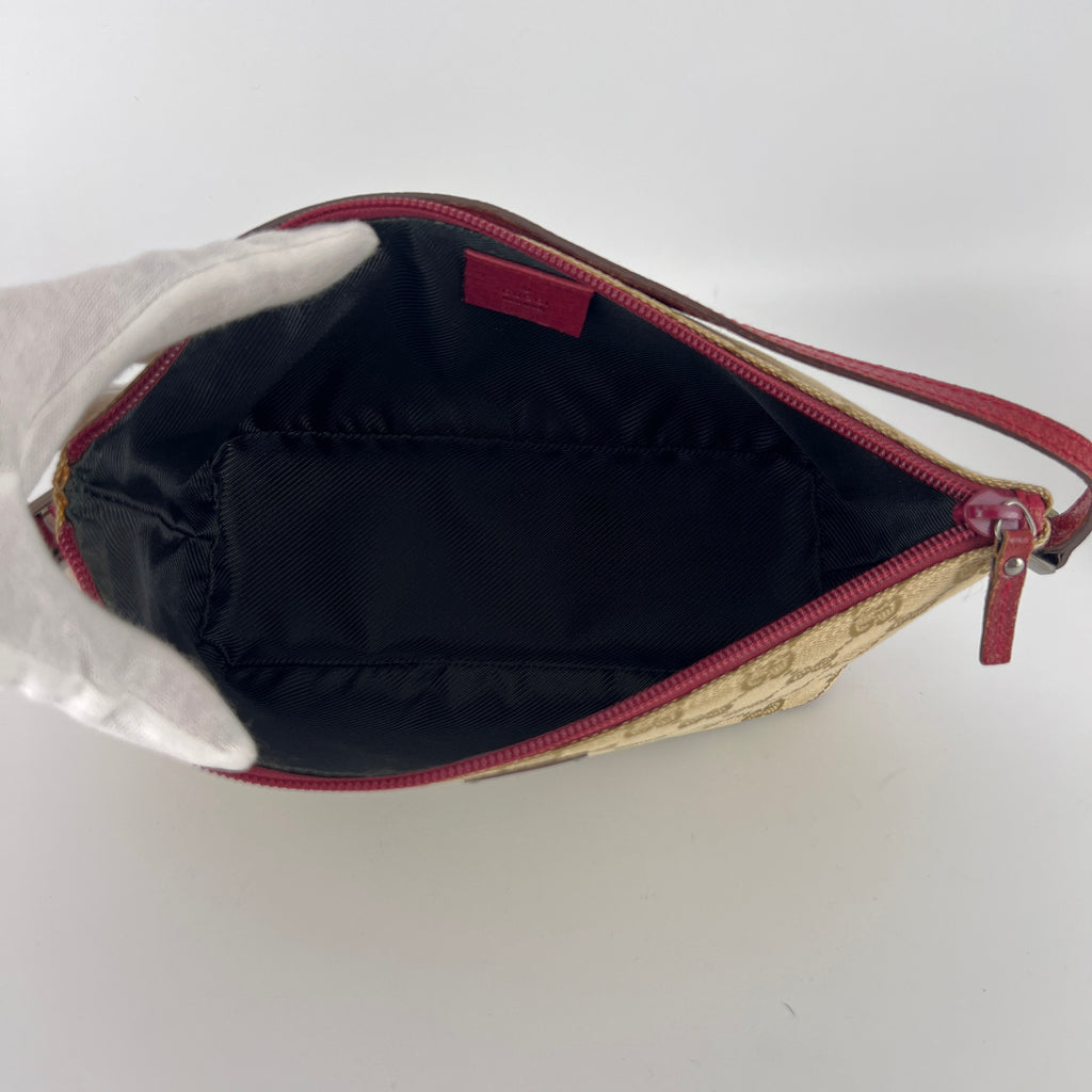 Gucci | Tom Ford Era Boat Pochette GG Monogram Beige Canvas Red Leather Bag