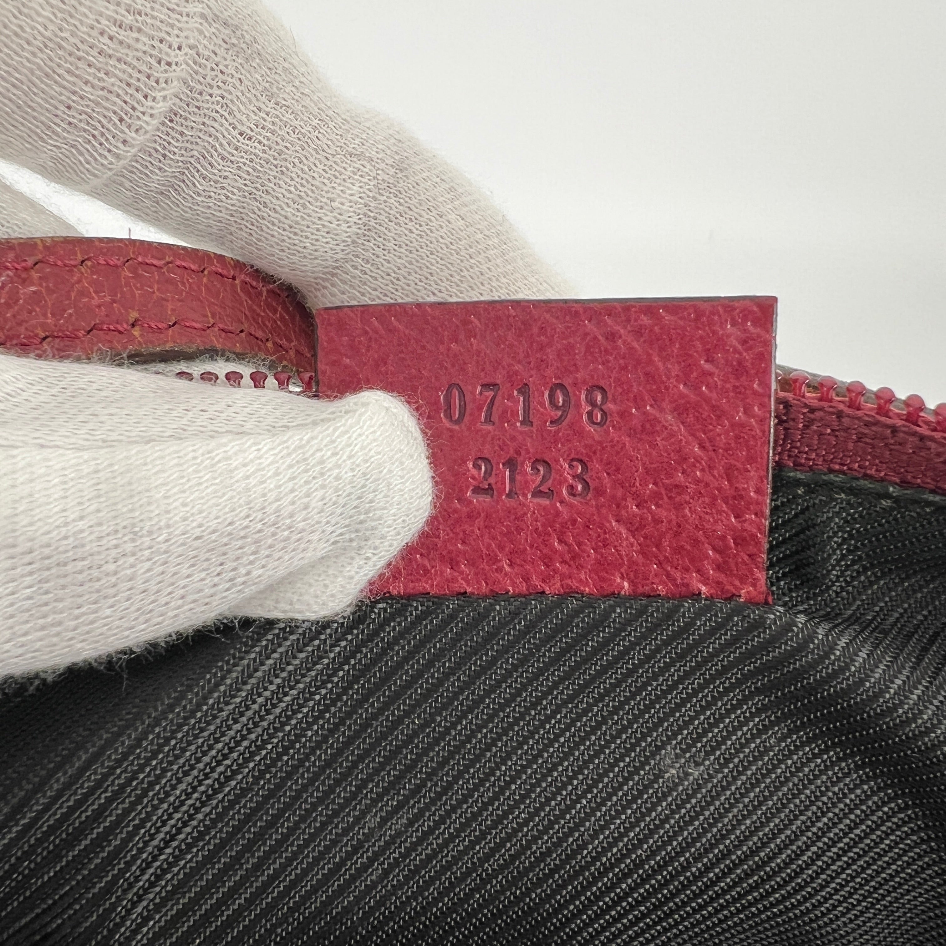 Gucci | Tom Ford Era Boat Pochette GG Monogram Beige Canvas Red Leather Bag