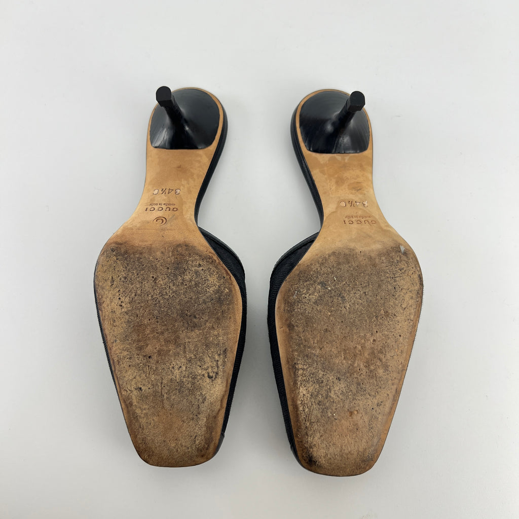 Gucci | Tom Ford Era Vintage Black GG Monogram Closed Toe Mid Heel Mules (34.5)
