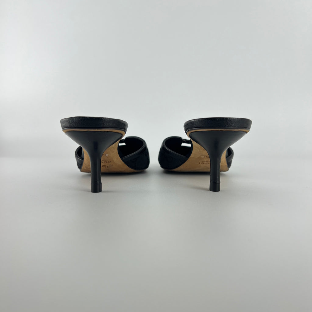 Gucci | Tom Ford Era Vintage Black GG Monogram Closed Toe Mid Heel Mules (34.5)