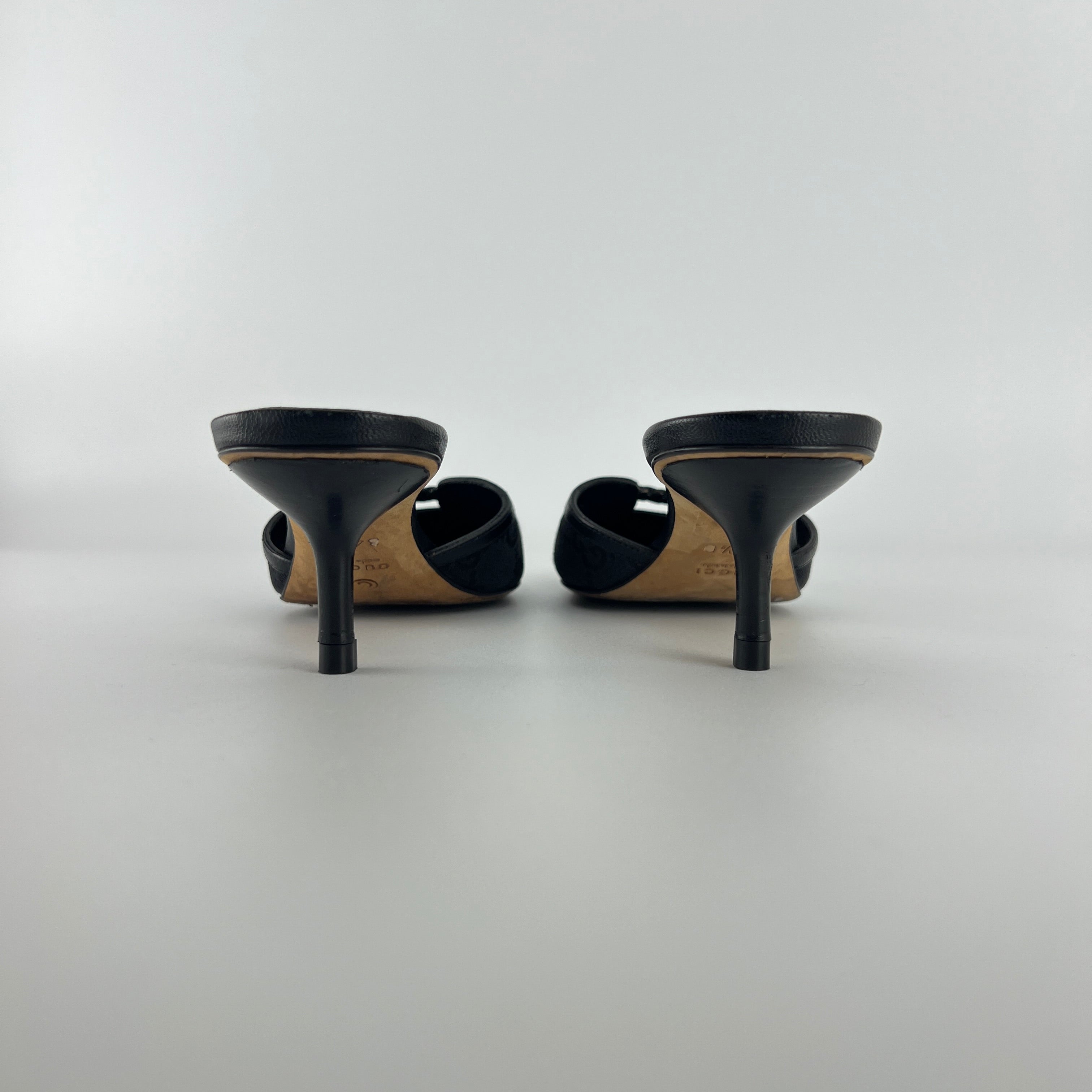 Gucci | Tom Ford Era Vintage Black GG Monogram Closed Toe Mid Heel Mules (34.5)