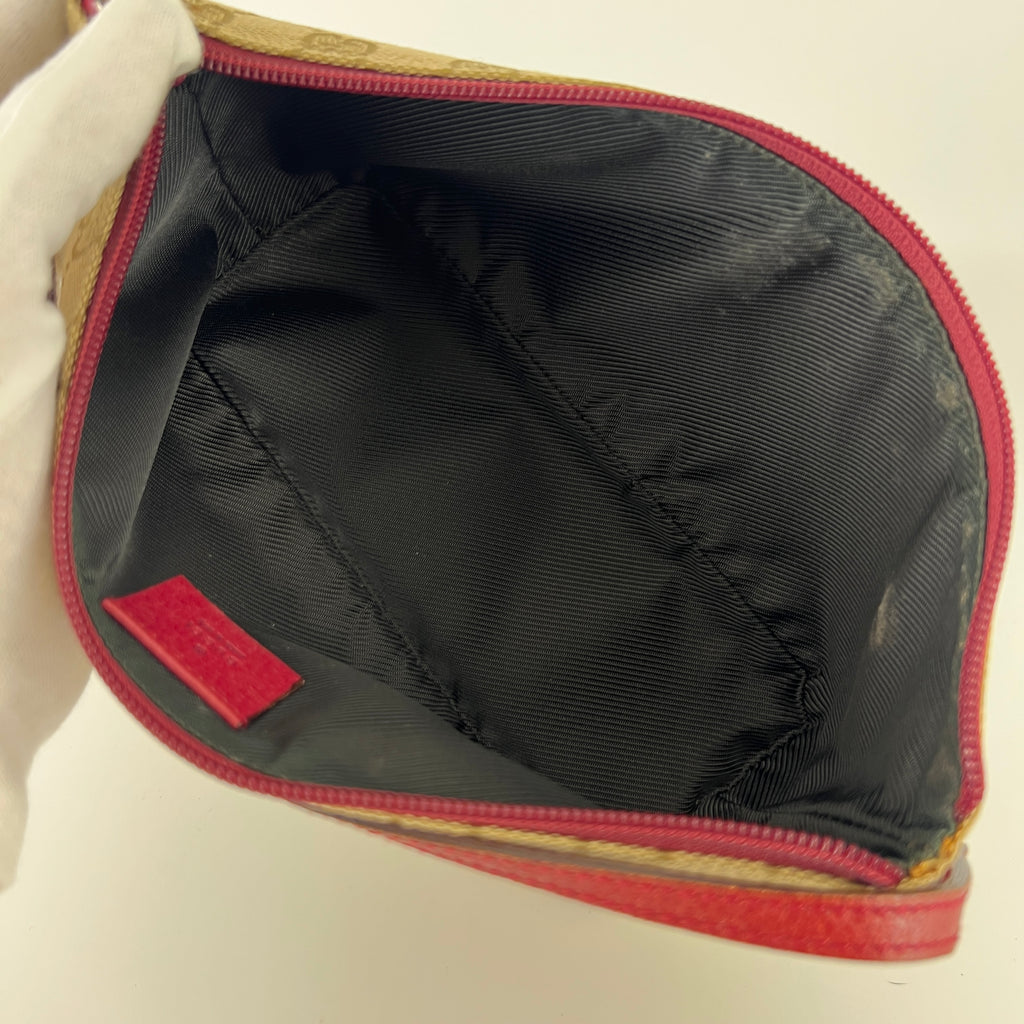 Gucci | Tom Ford Era Boat Pochette GG Monogram Beige Canvas Red Leather Bag