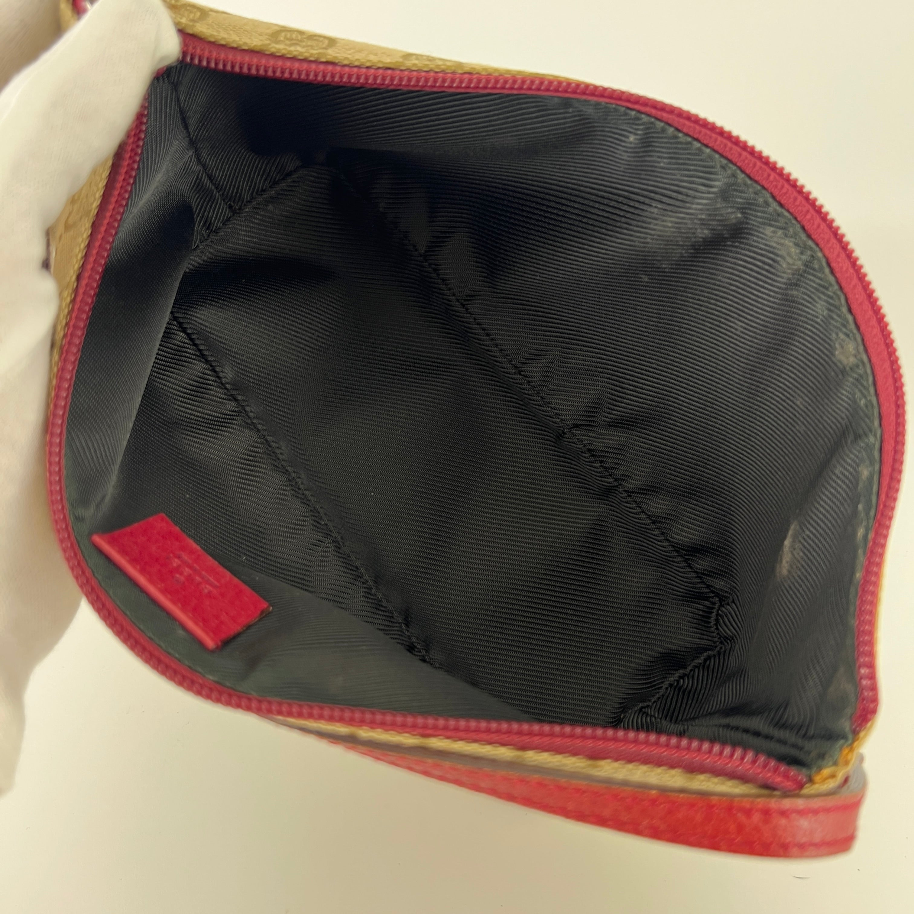 Gucci | Tom Ford Era Boat Pochette GG Monogram Beige Canvas Red Leather Bag