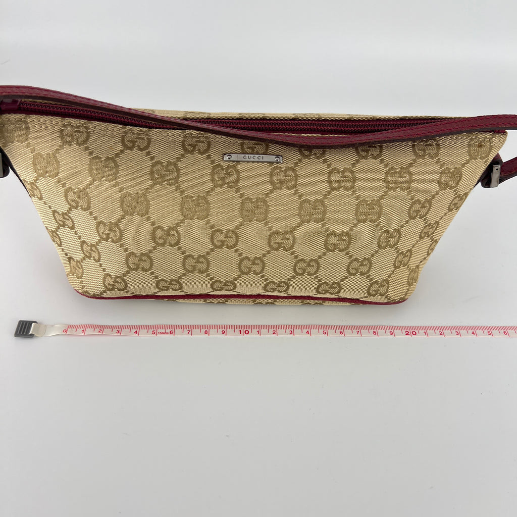 Gucci | Tom Ford Era Boat Pochette GG Monogram Beige Canvas Red Leather Bag