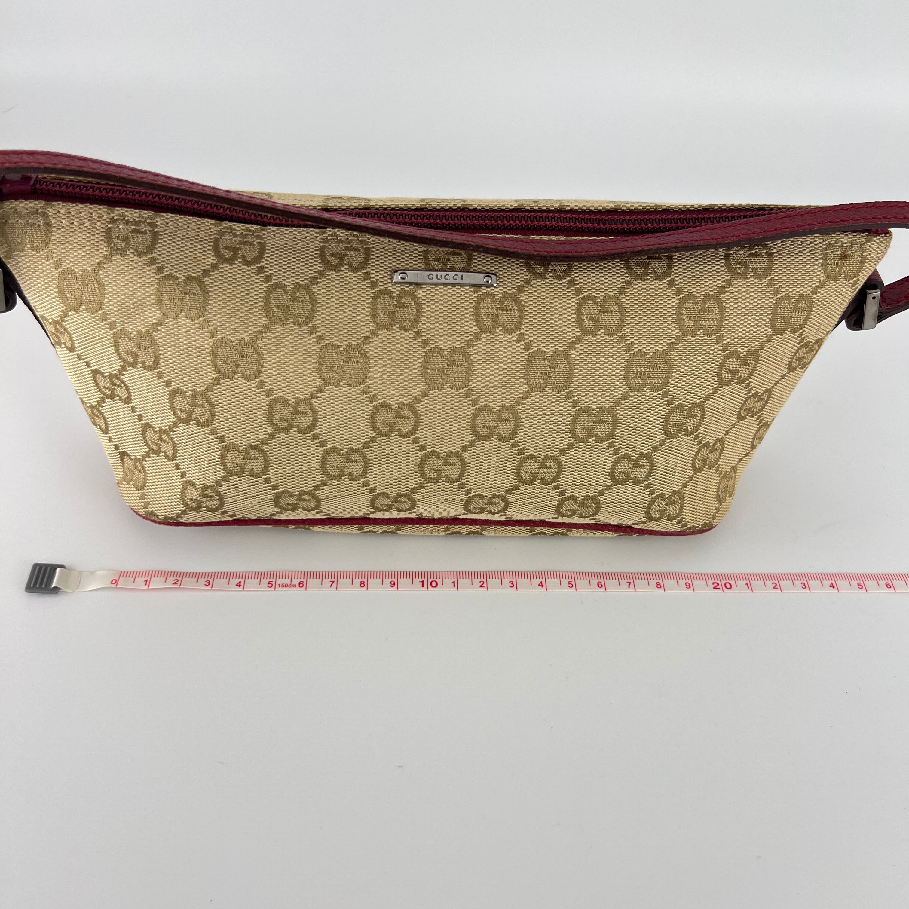 Gucci | Tom Ford Era Boat Pochette GG Monogram Beige Canvas Red Leather Bag