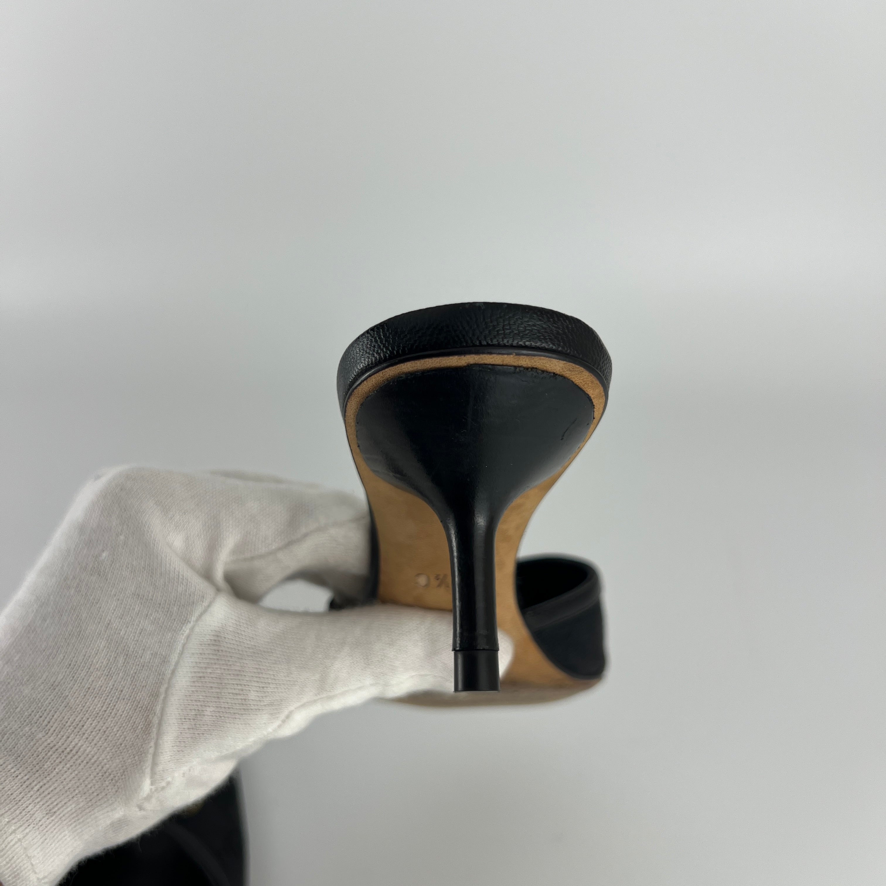 Gucci | Tom Ford Era Vintage Black GG Monogram Closed Toe Mid Heel Mules (34.5)