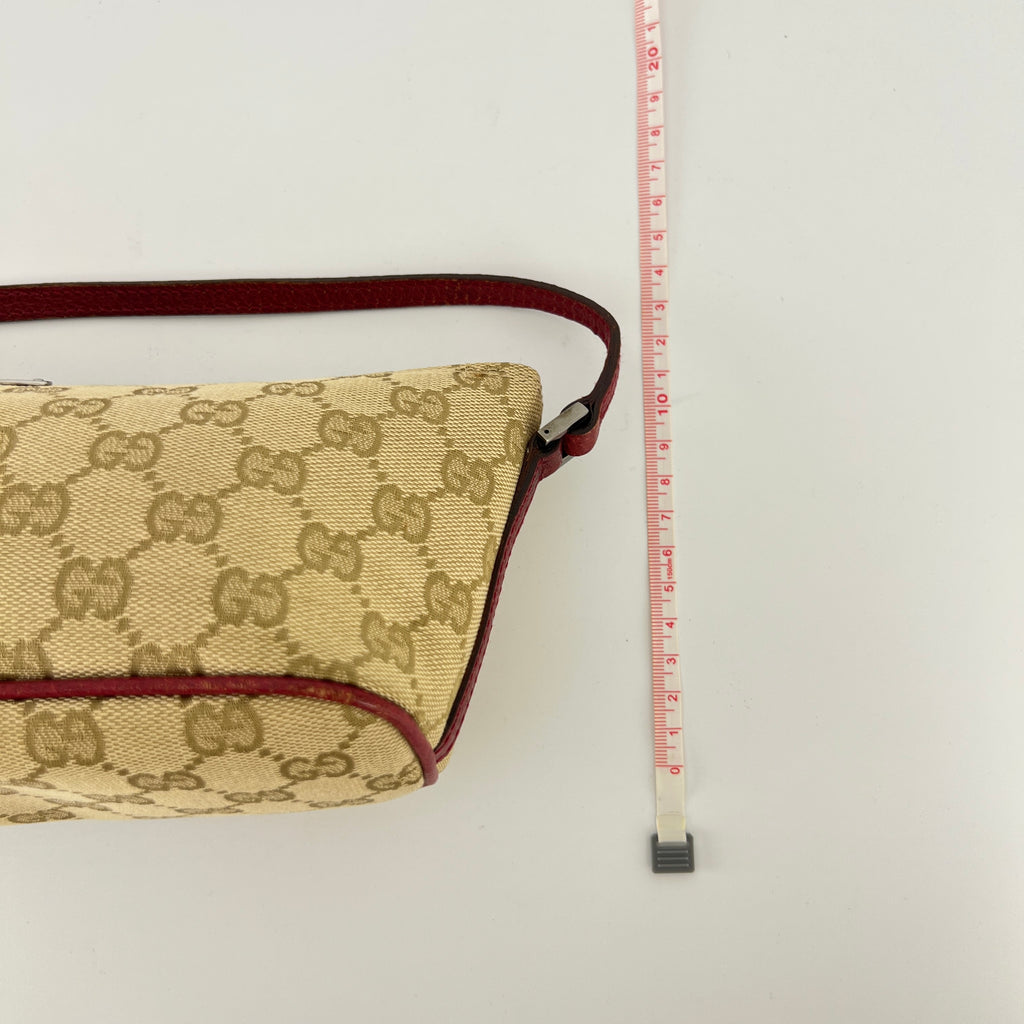 Gucci | Tom Ford Era Boat Pochette GG Monogram Beige Canvas Red Leather Bag